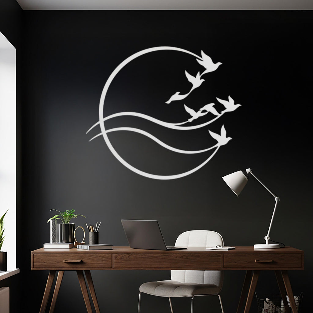 Flying Birds Metal Wall Art, Round Bird Wall Decor, Minimalist Nature Steel Wall Hanging, Modern Home Decor