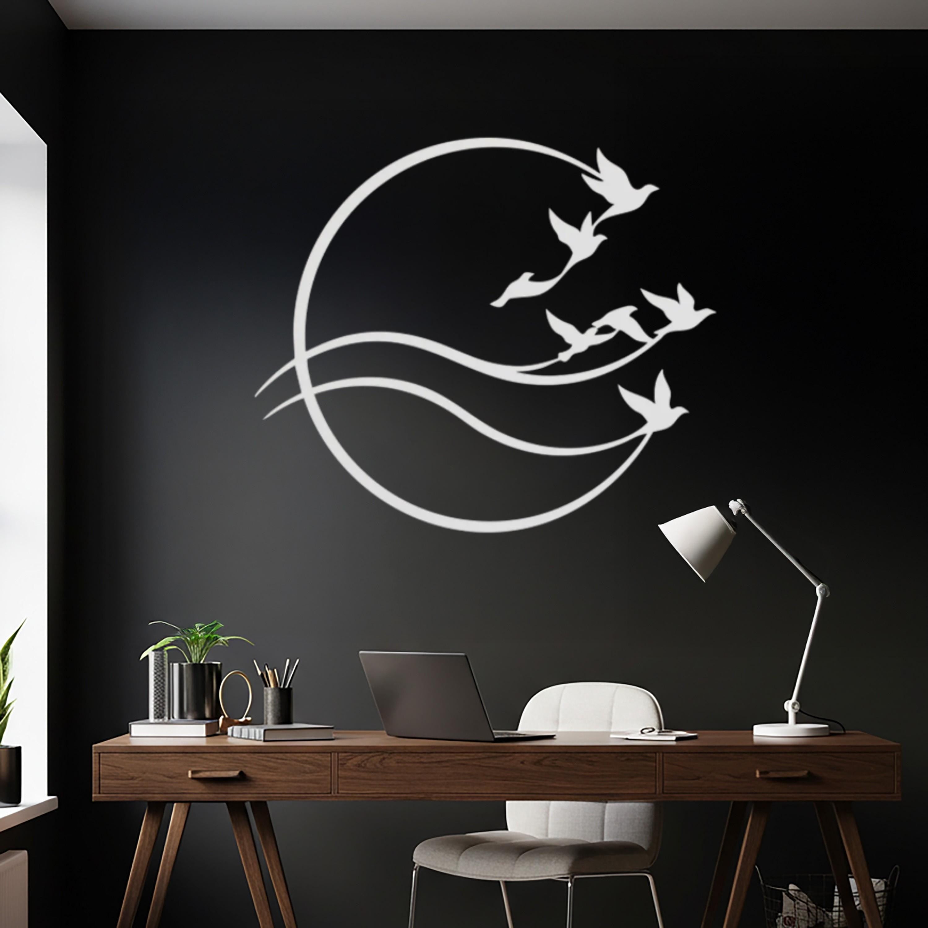 Flying Birds Metal Wall Art, Round Bird Wall Decor, Minimalist Nature Steel Wall Hanging, Modern Home Decor