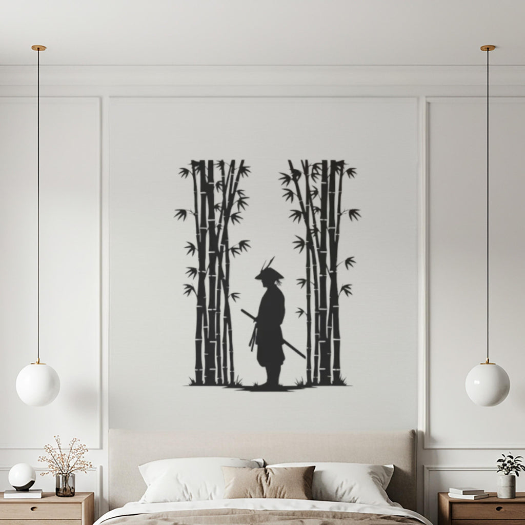 Samurai Metal Wall Art, Japanese Warrior Bamboo Decor, Zen Asian Hanging