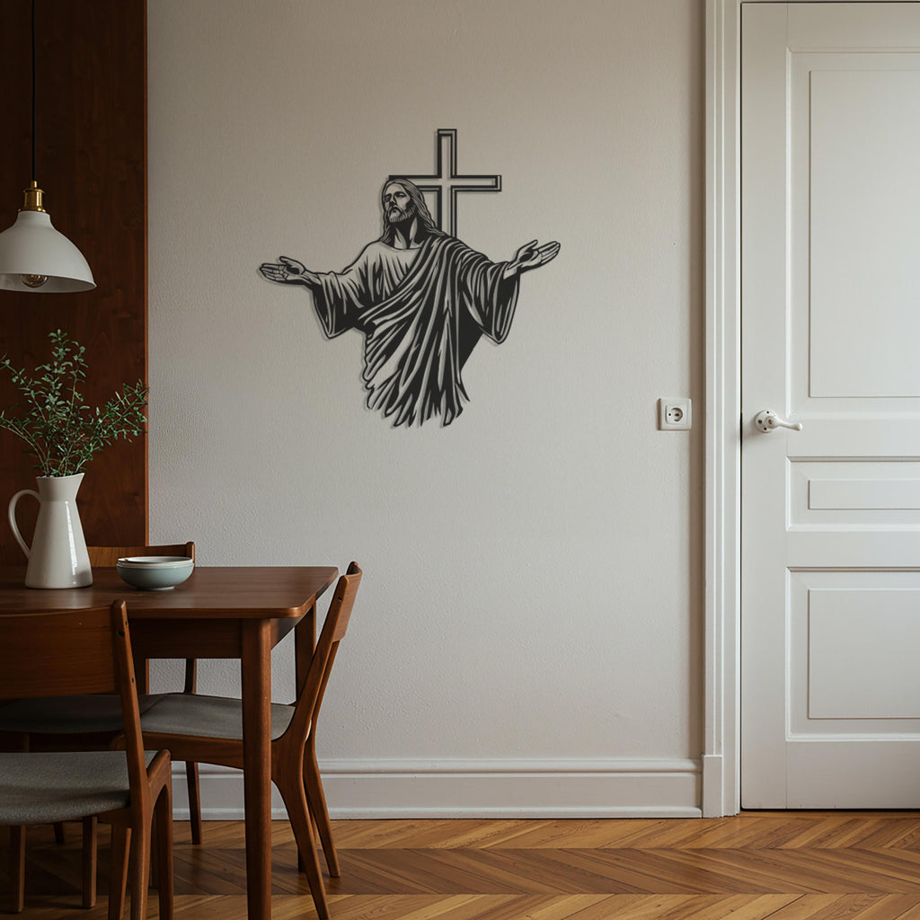 Jesus with Cross Metal Wall Art, Religious Home Decor
