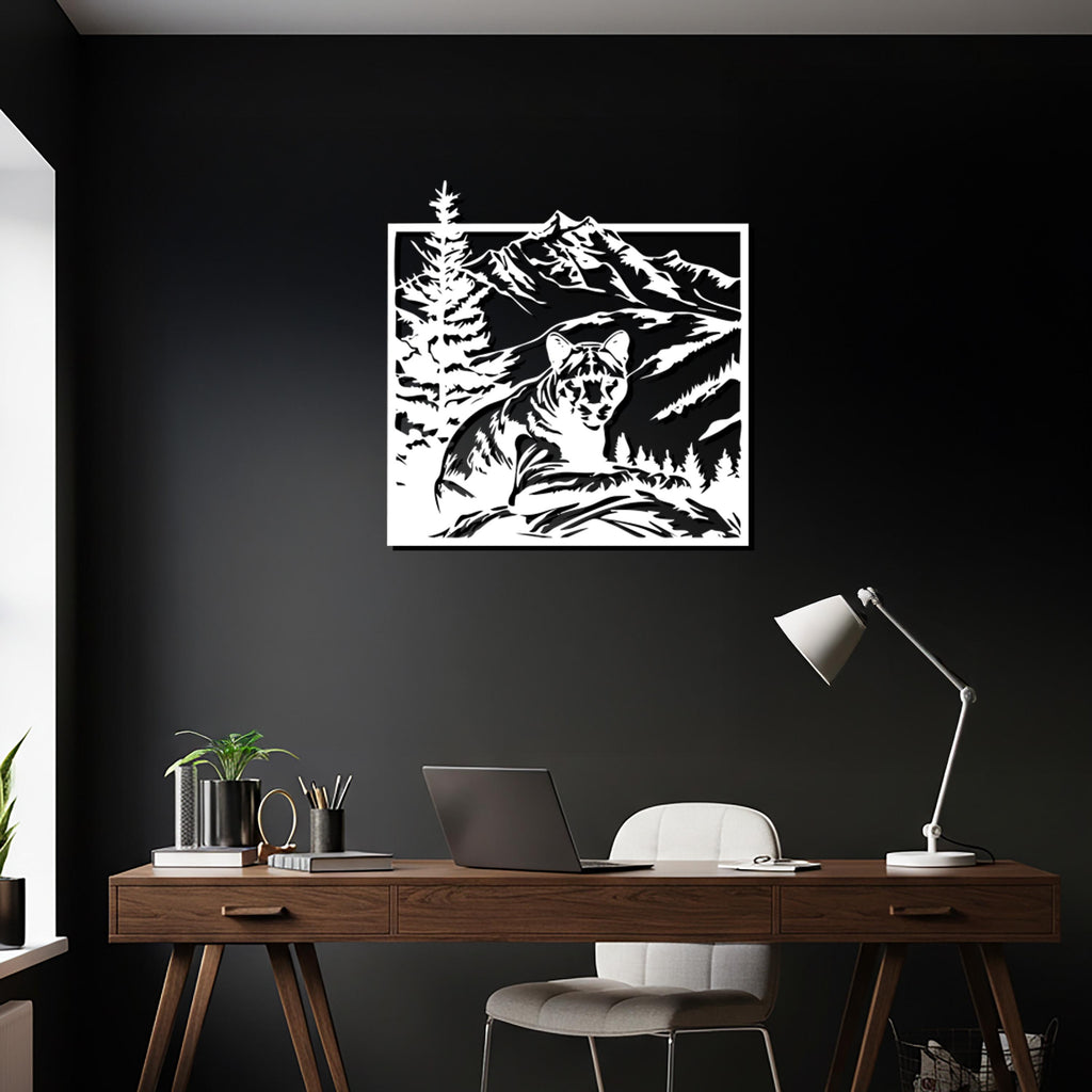 Mountain Cougar Metal Art, Wildlife Silhouette Decor, Rustic Cabin Wall Art