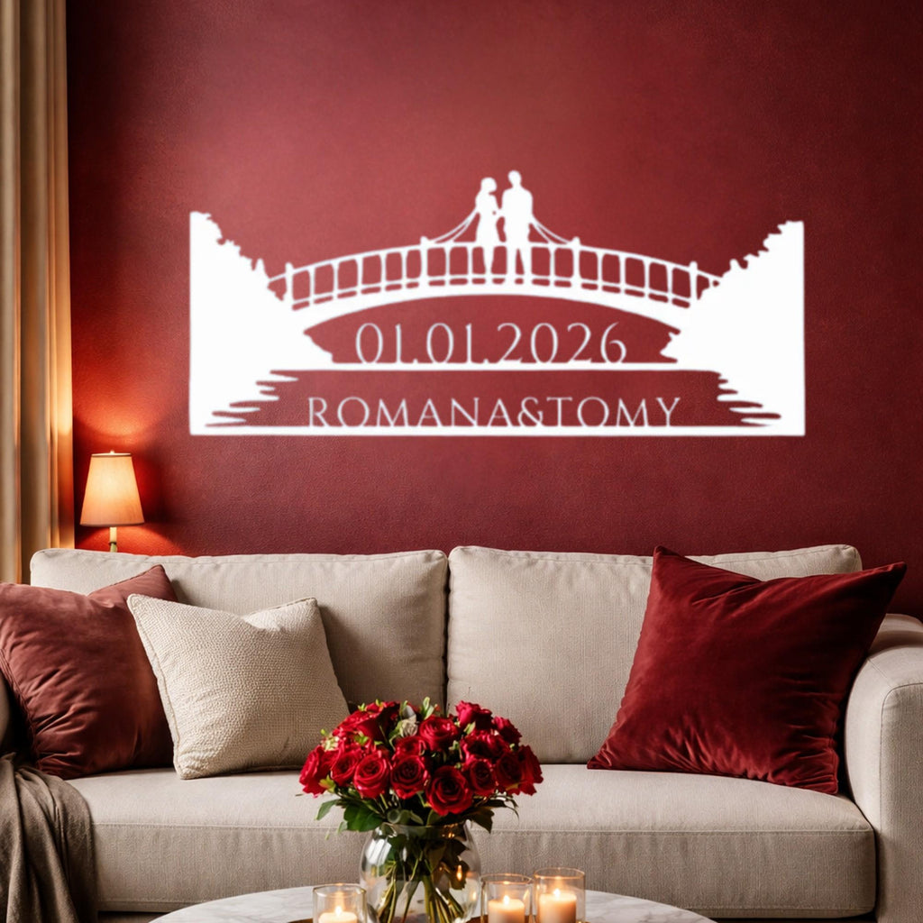 Valentine Personalized Bridge Metal Wall Art – Romantic Gift