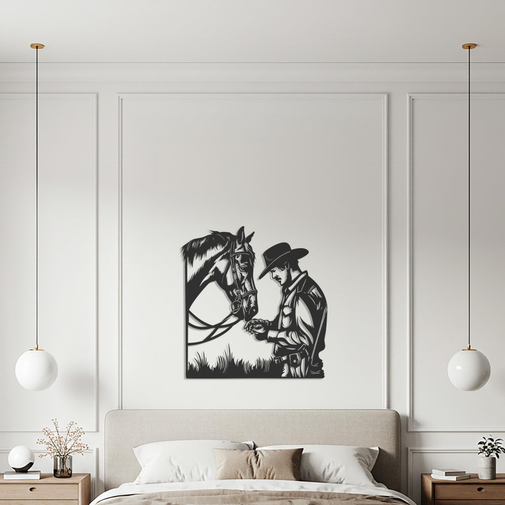Cowboy and Horse Metal Wall Art – Rustic Western Silhouette