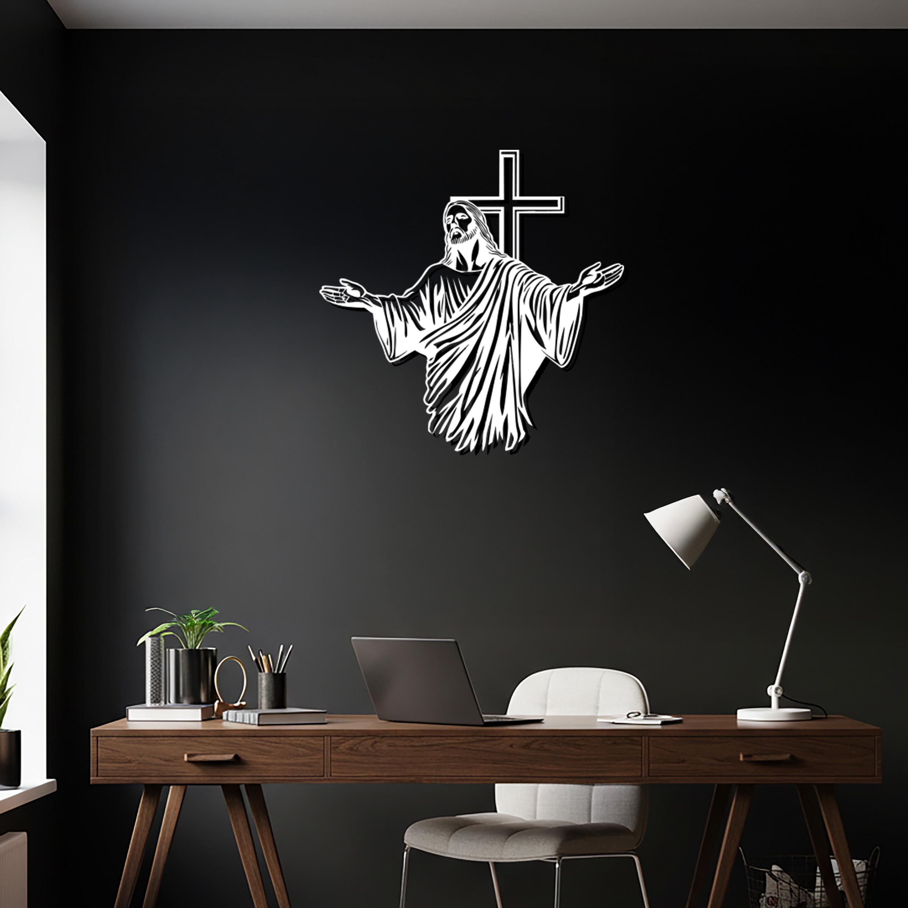 Jesus with Cross Metal Wall Art, Religious Home Decor