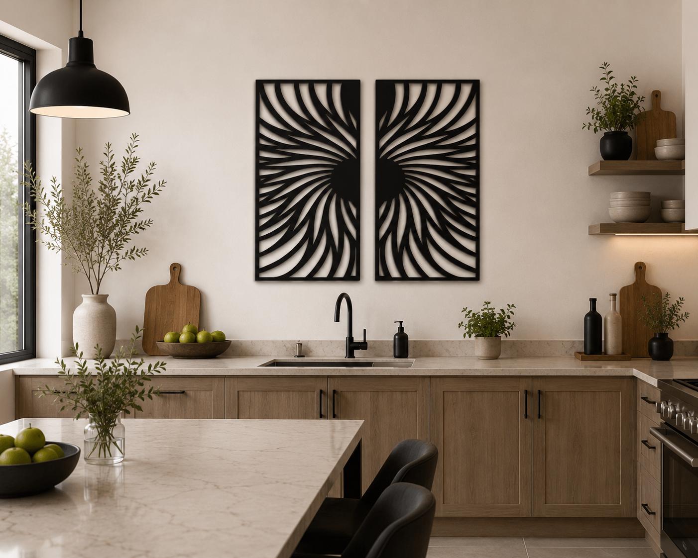 Spiral Metal Wall Art, Geometric Line Design, Modern Home Decor, Set of 2