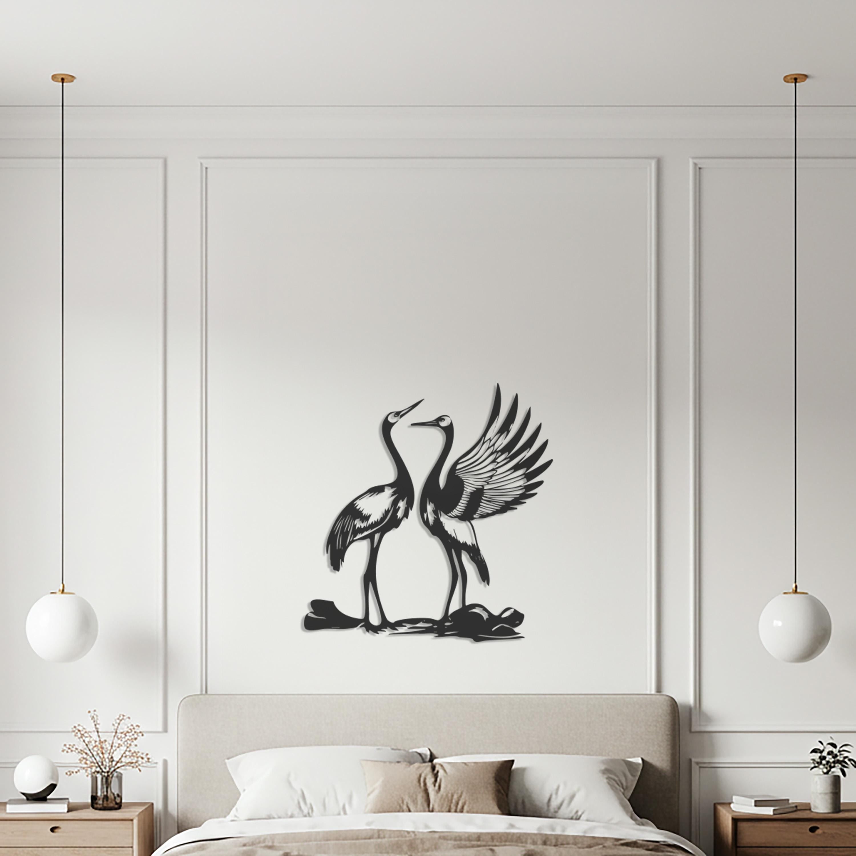 Couple Crane Bird Metal Wall Art, Elegant Nature Decor