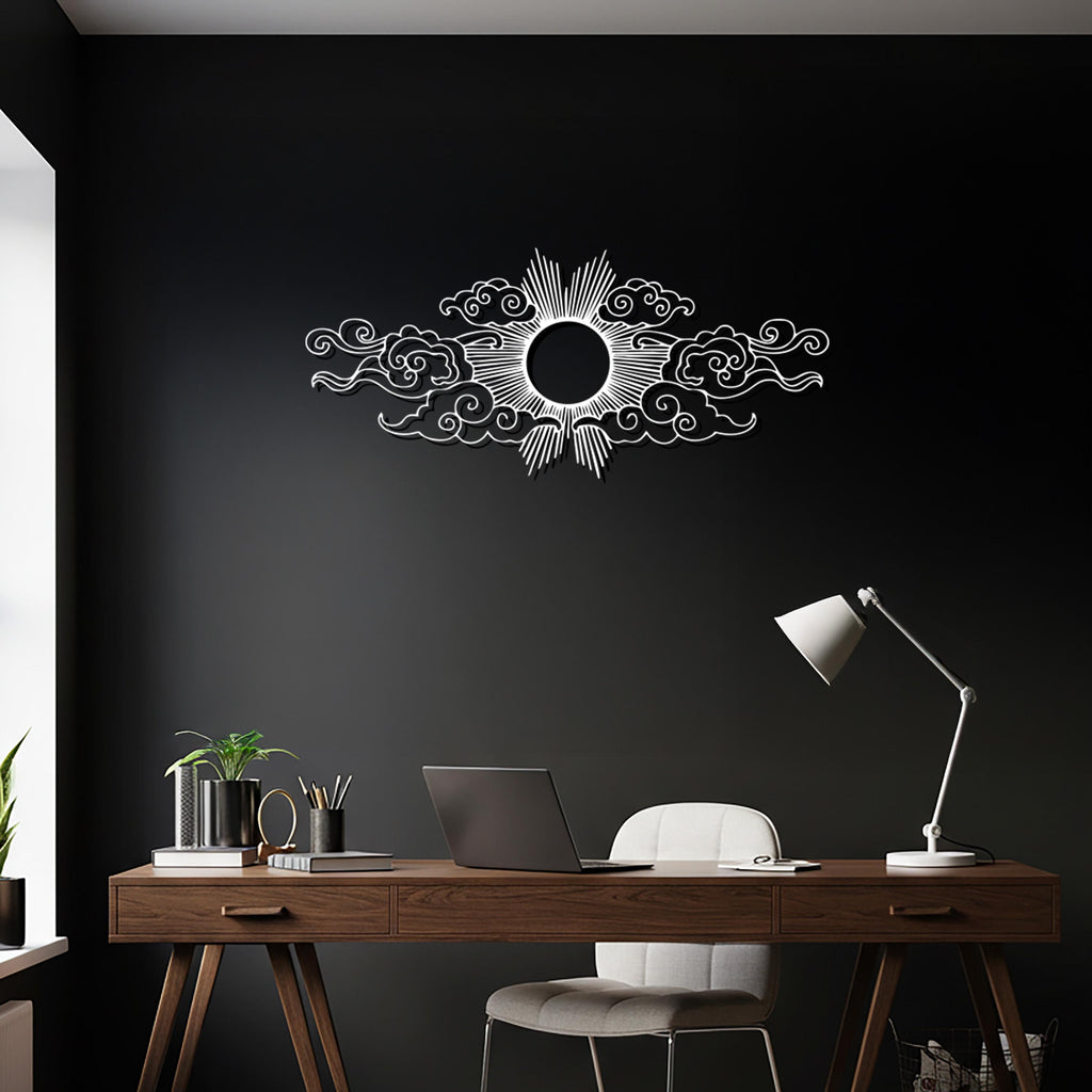 Sun & Clouds Metal Wall Art, Radiant Sunburst Sculpture