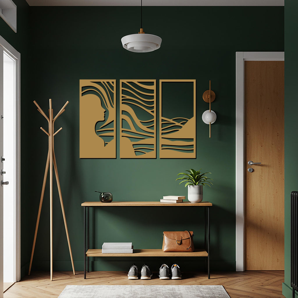 Abstract Woman Silhouette Metal Wall Art, Modern Triptych