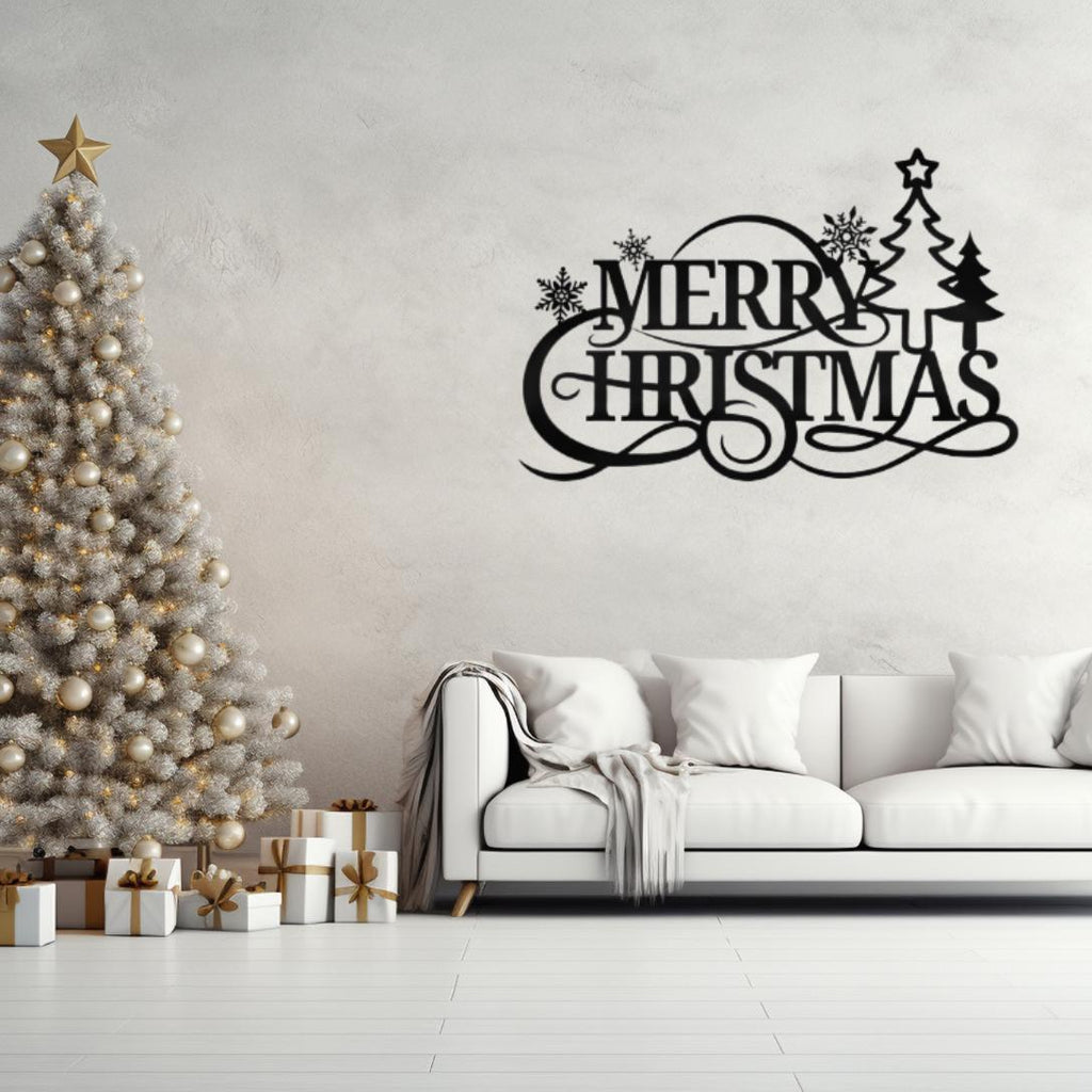 Merry Christmas Metal Wall Art, Snowflake Festive Sign