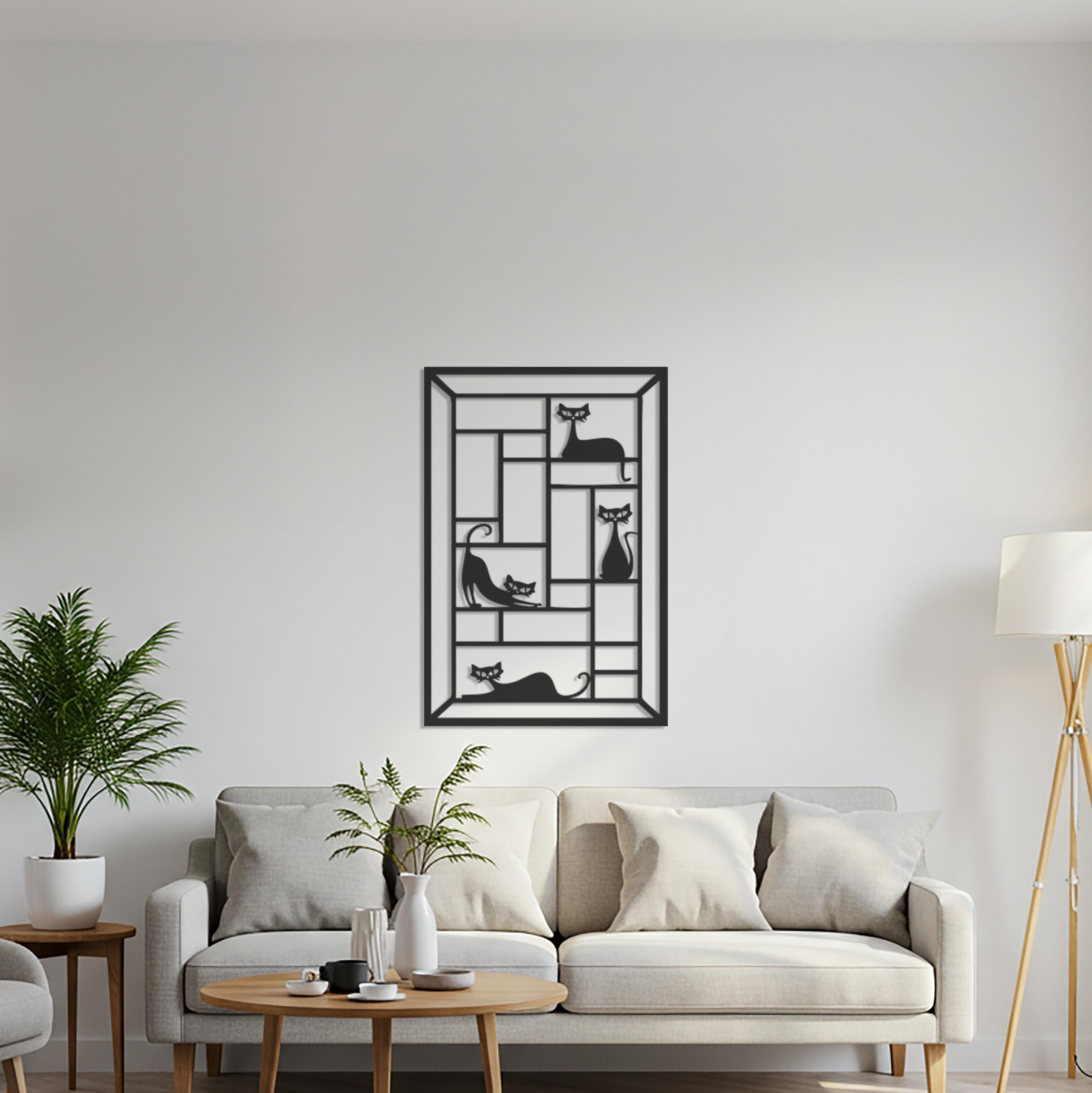Geometric Cat Metal Wall Art – Modern Minimalist Design