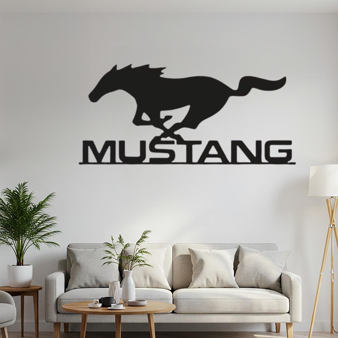 Mustang Metal Wall Art: Muscle Car Silhouette Decor, Garage Man Cave Sign