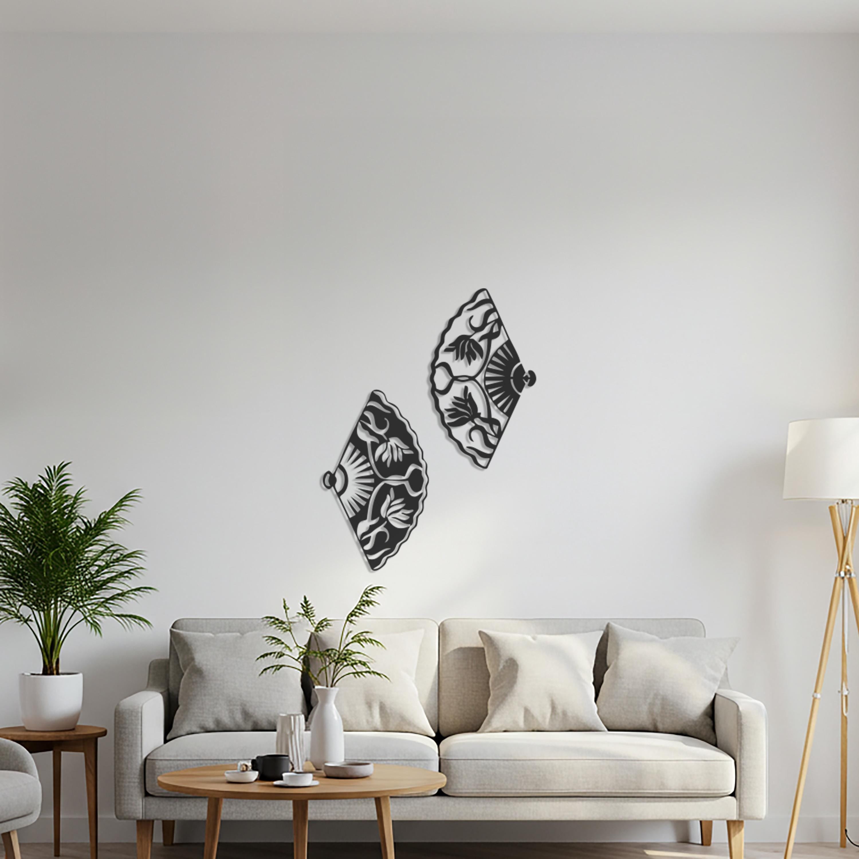 Floral Cutout Metal Fan Wall Art – Vintage Oriental Decor
