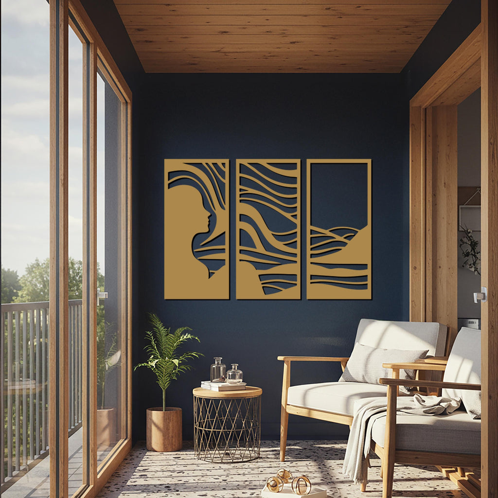 Abstract Woman Silhouette Metal Wall Art, Modern Triptych