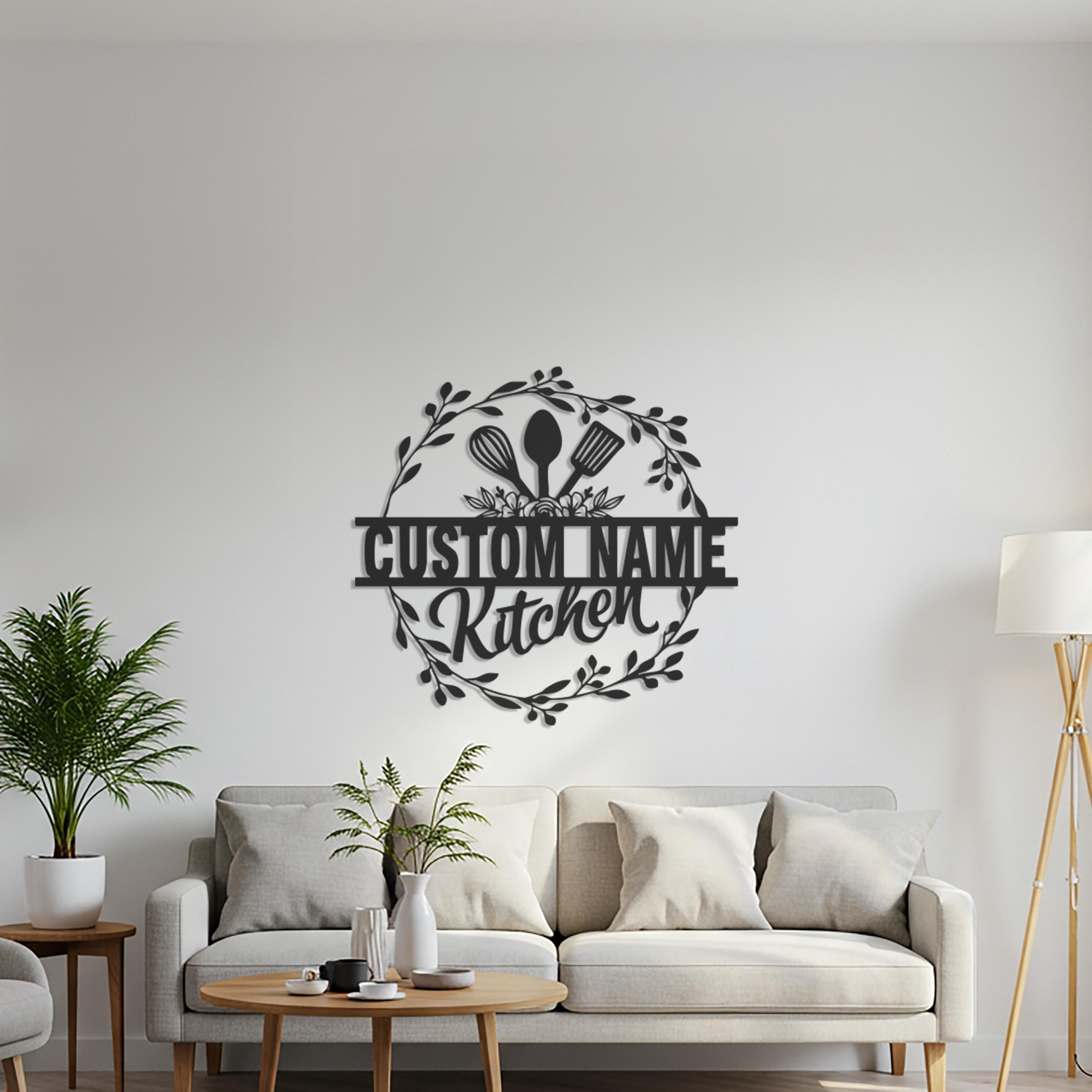 Custom Kitchen Metal Wall Art, Personalized Utensil Wreath Decor