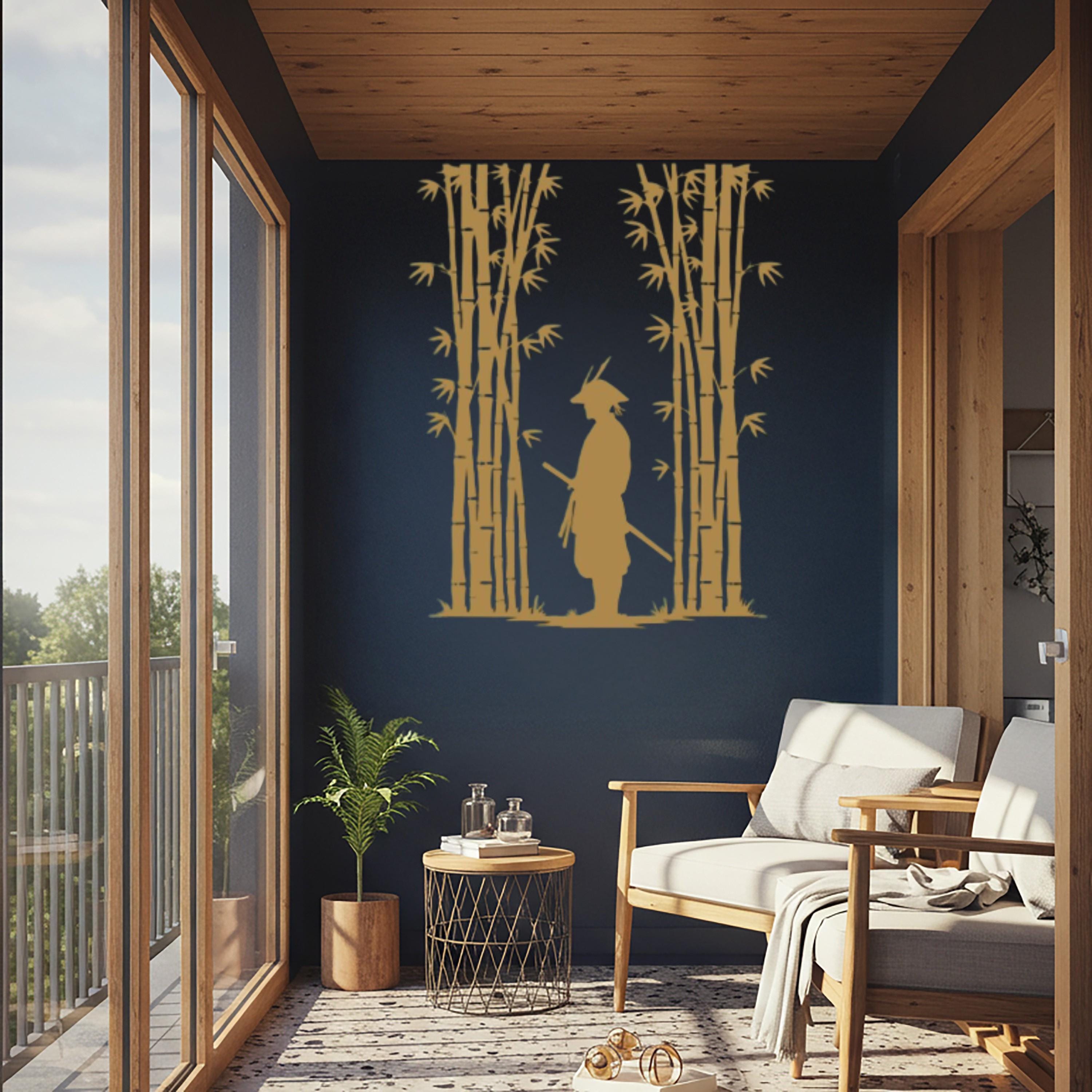 Samurai Metal Wall Art, Japanese Warrior Bamboo Decor, Zen Asian Hanging