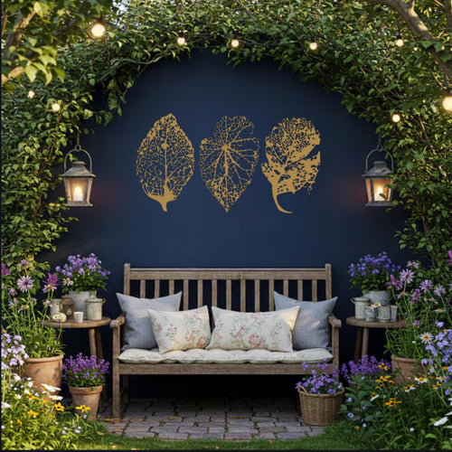 3 Leaf Metal Wall Art Set, Modern Botanical Decor