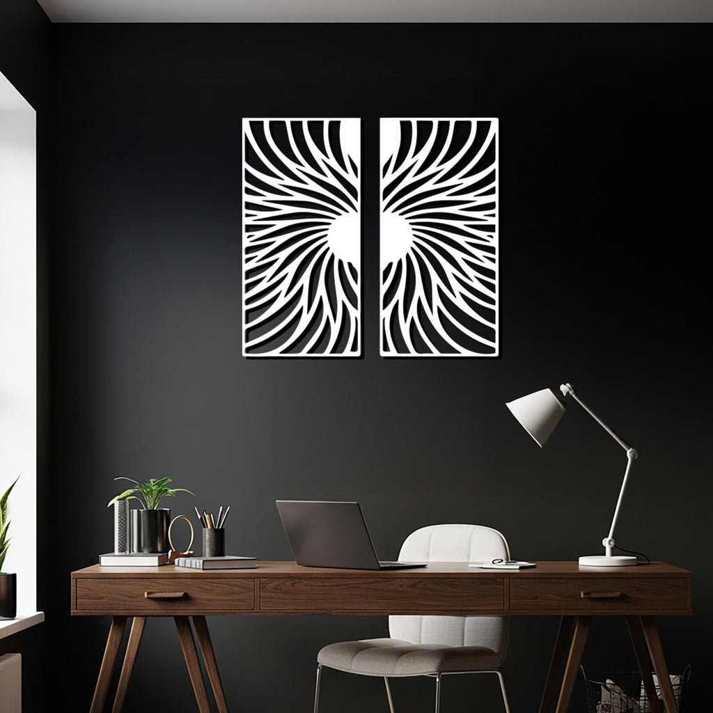 Spiral Metal Wall Art, Geometric Line Design, Modern Home Decor, Set of 2