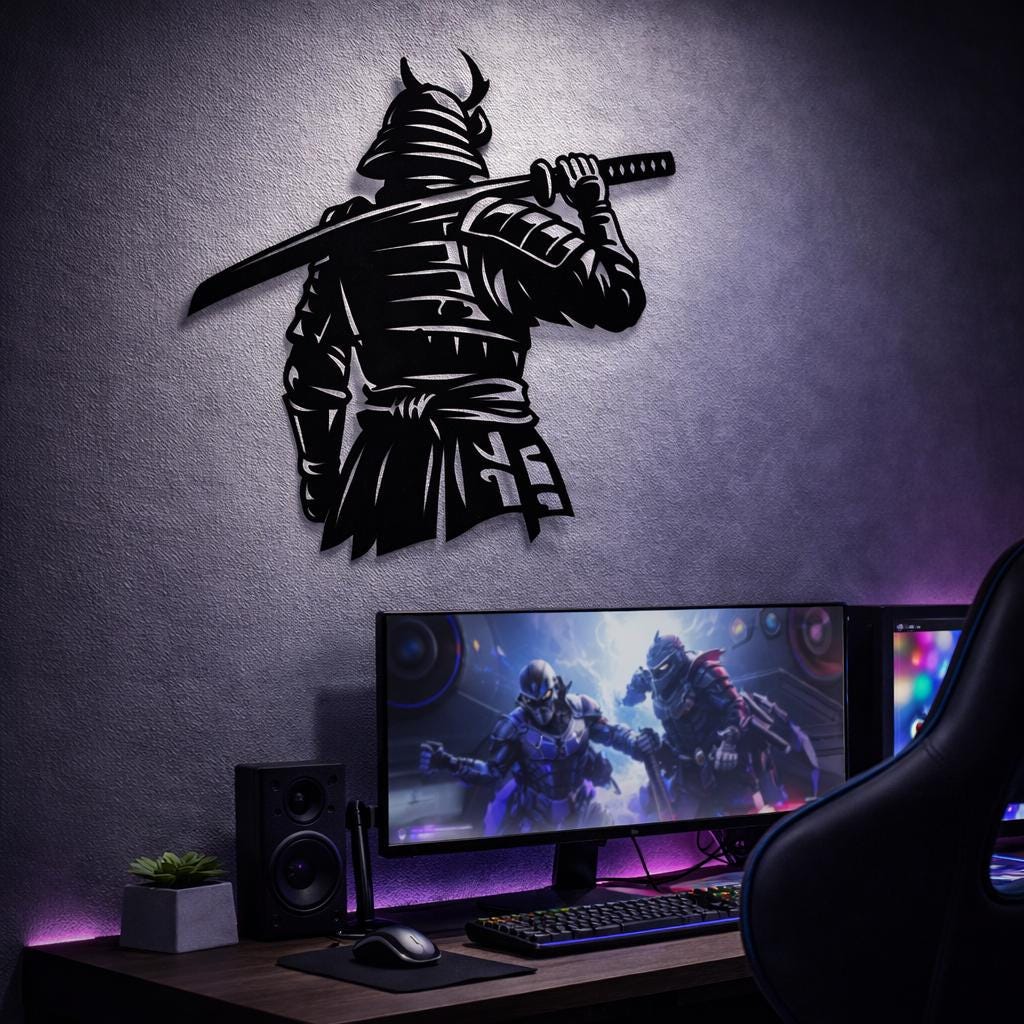 Samurai Metal Wall Art, Japanese Warrior Decor