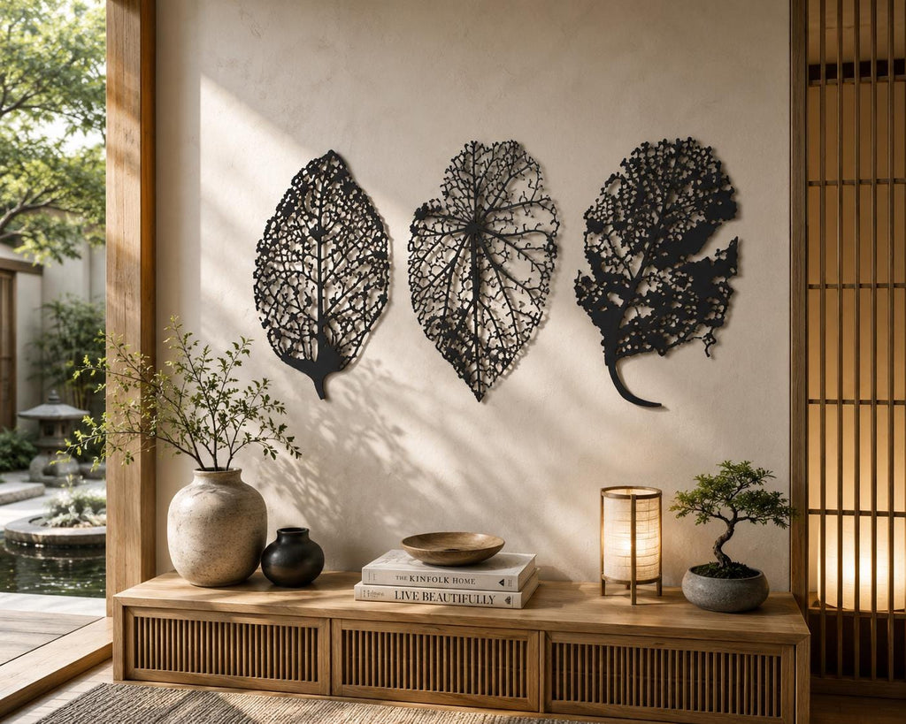 3 Leaf Metal Wall Art Set, Modern Botanical Decor