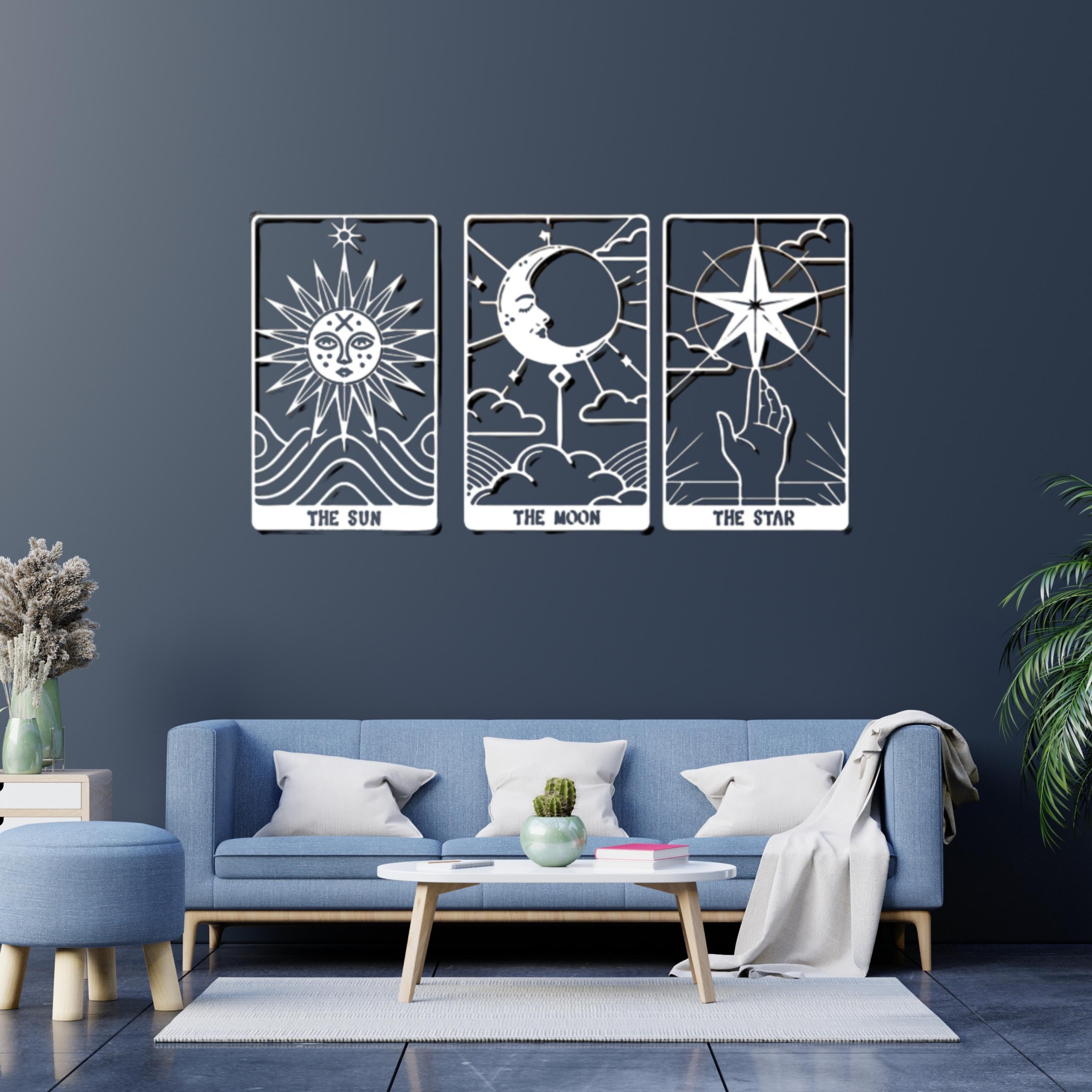 Tarot Metal Wall Art Set  Sun Moon Star Decor, Spiritual Astrology Metal Artwork