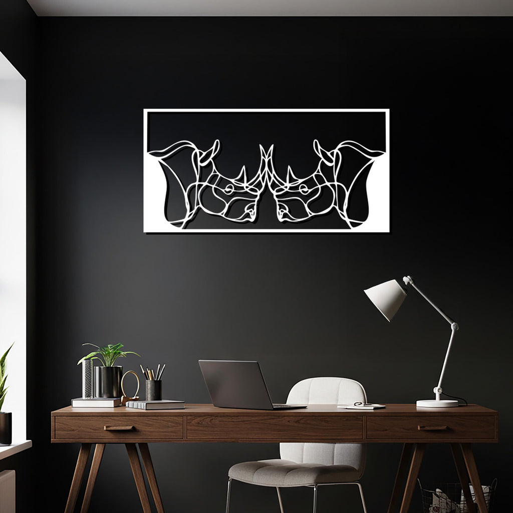 Rhinos Fighting Metal Wall Art – Geometric Animal Decor