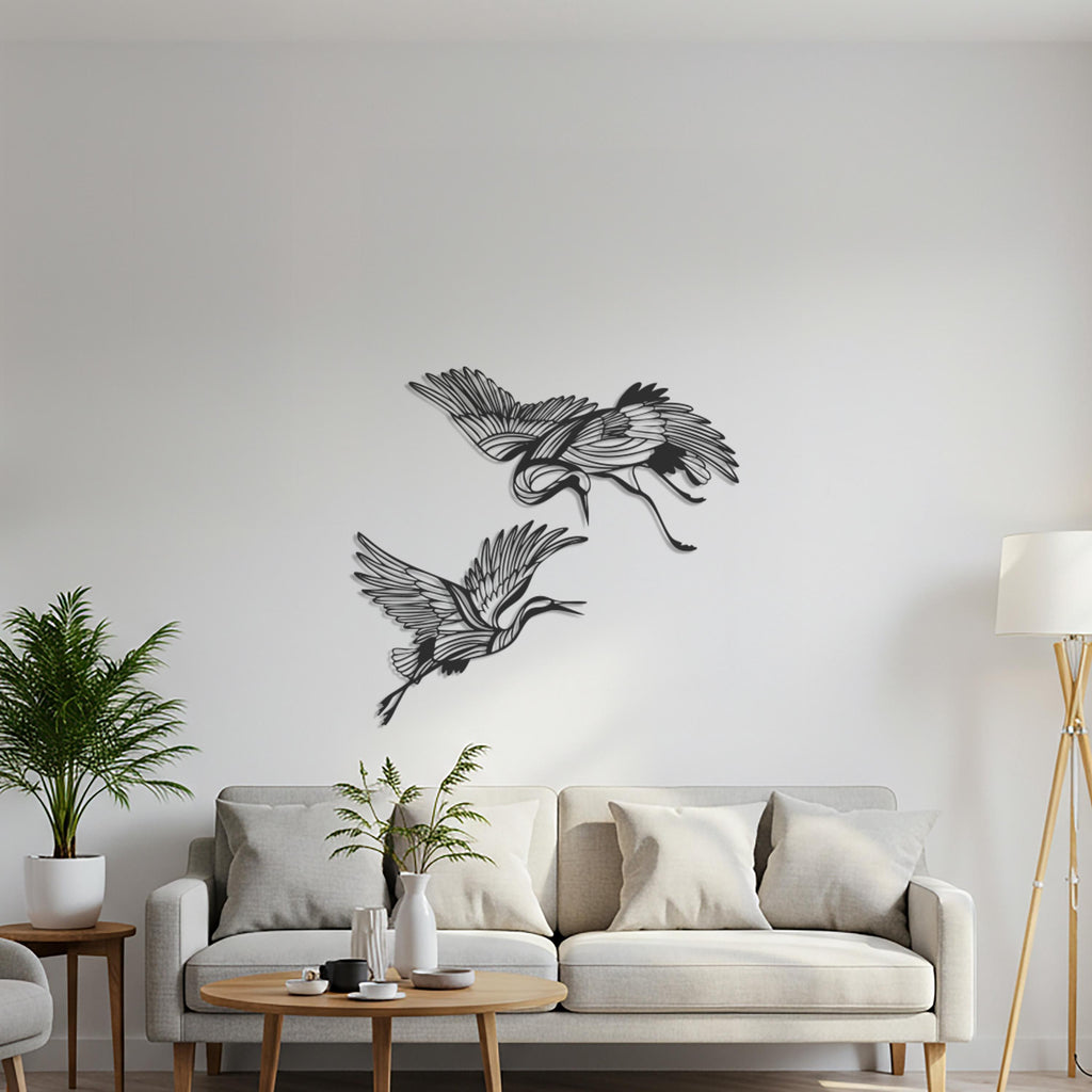 Metal Flying Cranes Wall Art, Modern Bird Sculpture