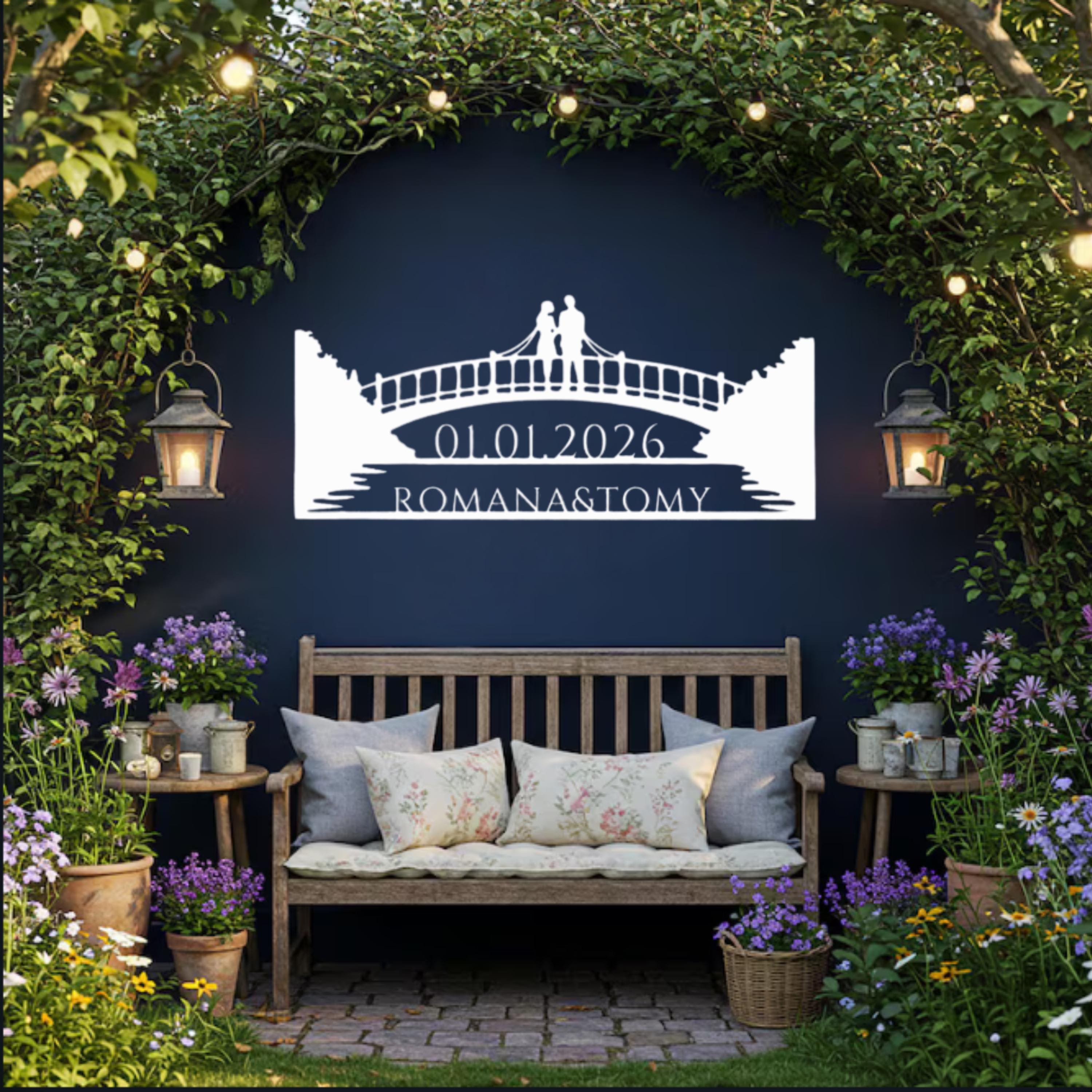Valentine Personalized Bridge Metal Wall Art – Romantic Gift