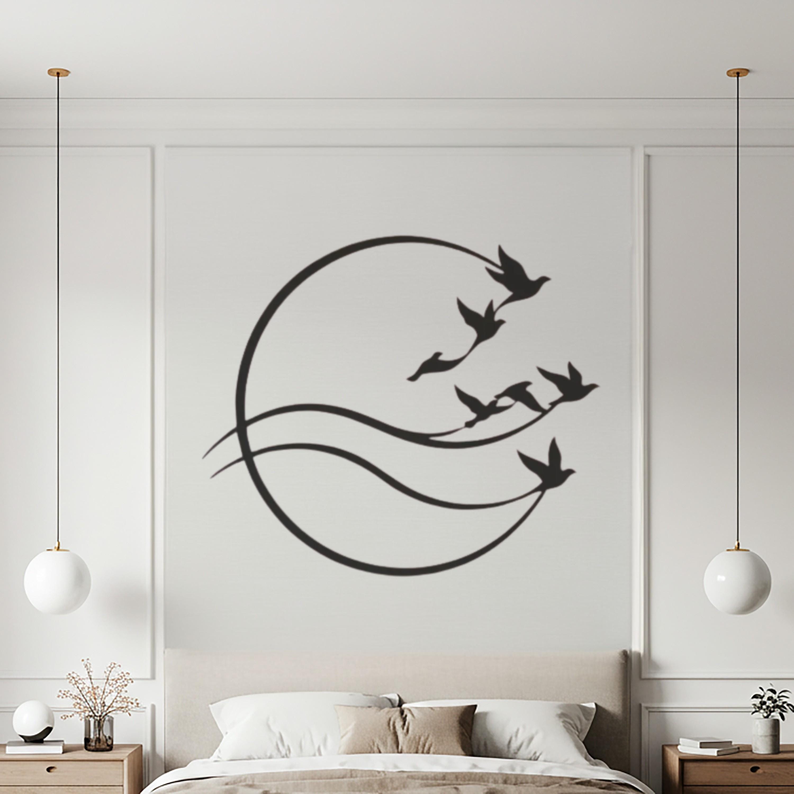Flying Birds Metal Wall Art, Round Bird Wall Decor, Minimalist Nature Steel Wall Hanging, Modern Home Decor