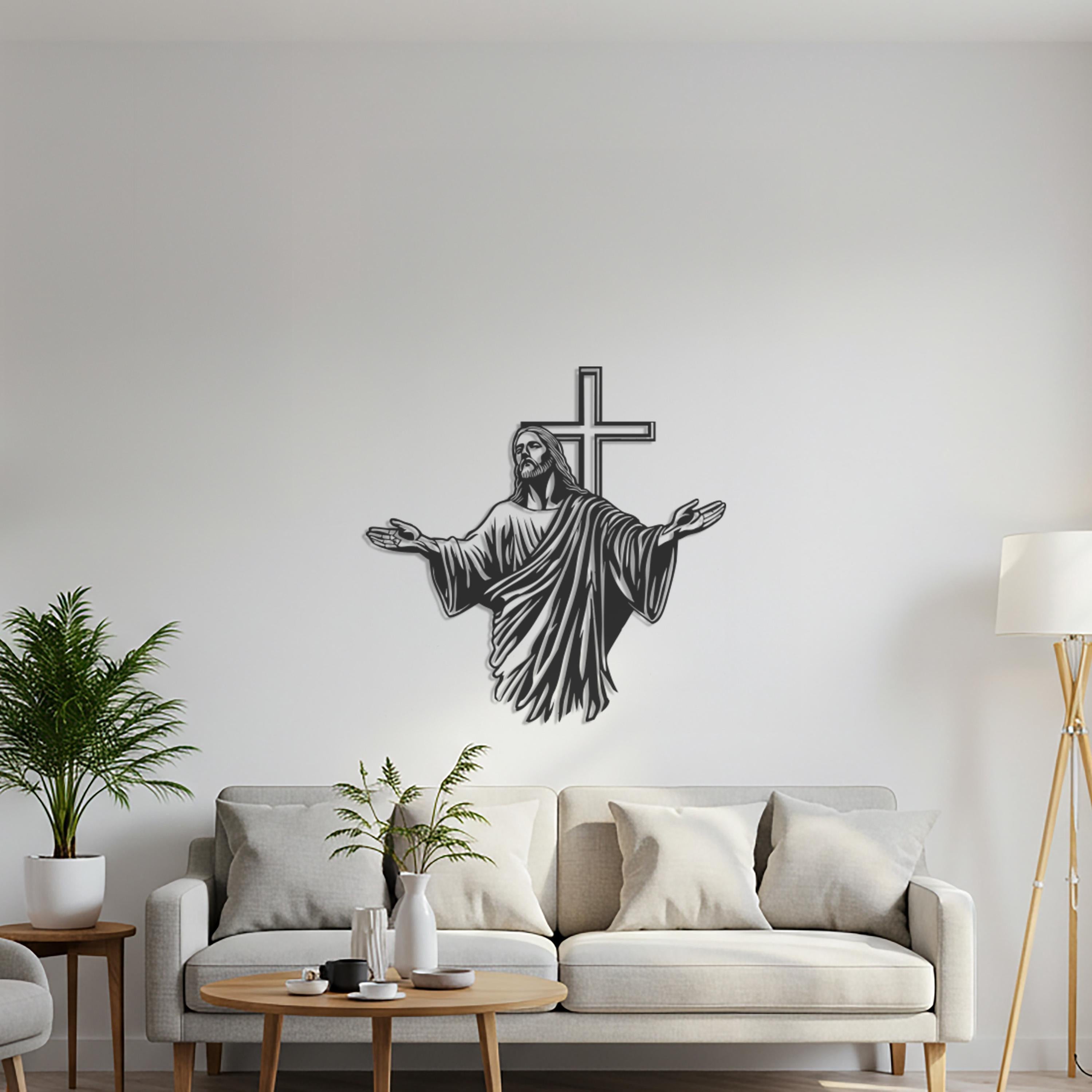 Jesus with Cross Metal Wall Art, Religious Home Decor