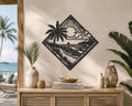 Tropical Beach Metal Wall Art, Palm Tree Sunset Decor