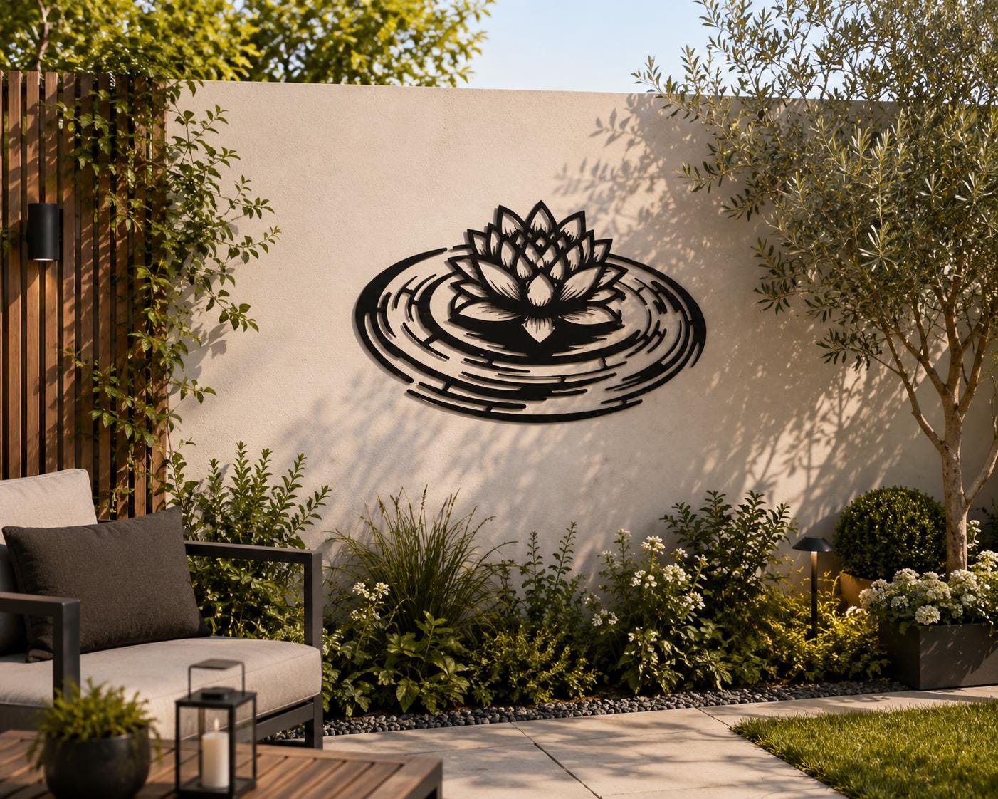 Lotus Flower Metal Wall Art, Zen Boho Meditation Decor, Spiritual Water Lily Home Accent
