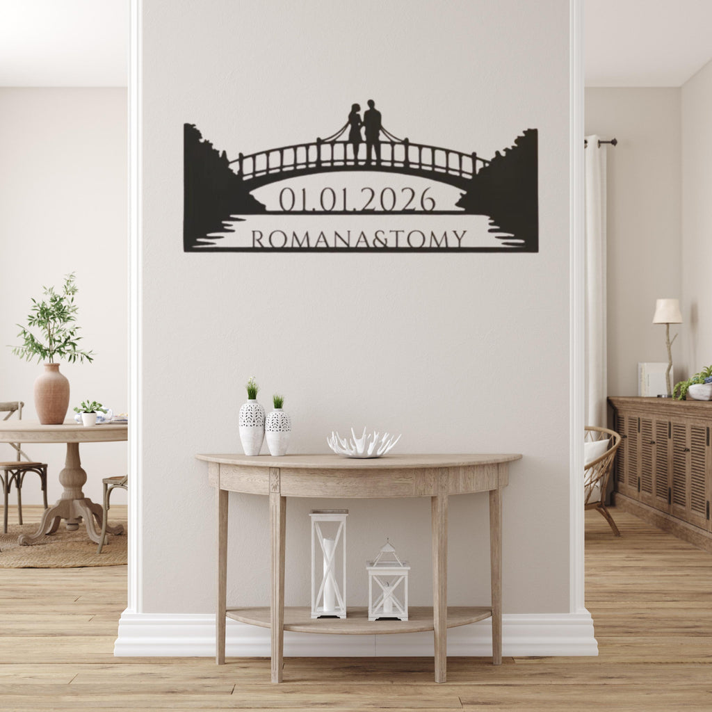 Valentine Personalized Bridge Metal Wall Art – Romantic Gift