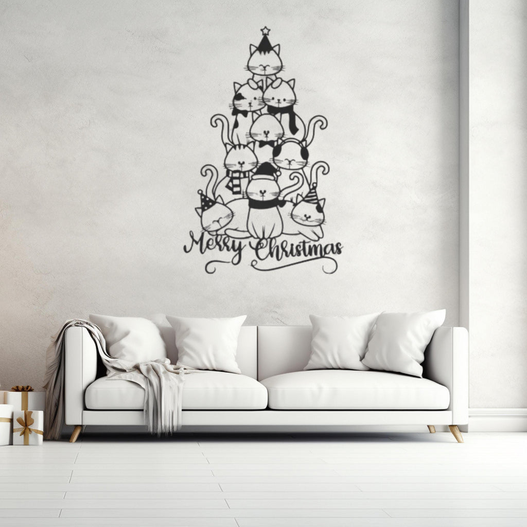 Merry Christmas Cat Tree Metal Wall Art