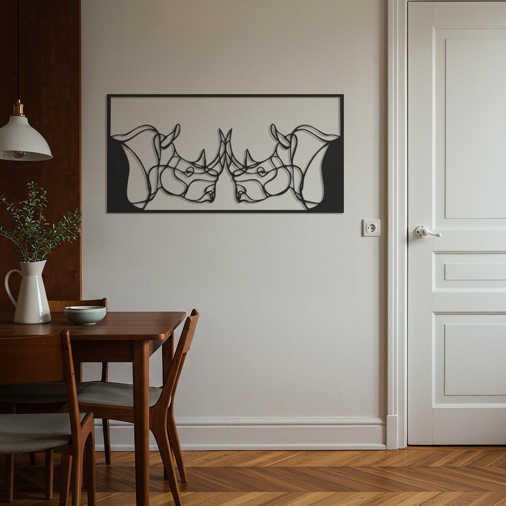 Rhinos Fighting Metal Wall Art – Geometric Animal Decor