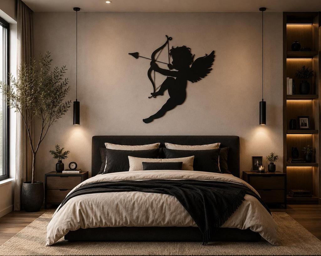 Cupid Silhouette Metal Wall Art – Romantic Bedroom Decor