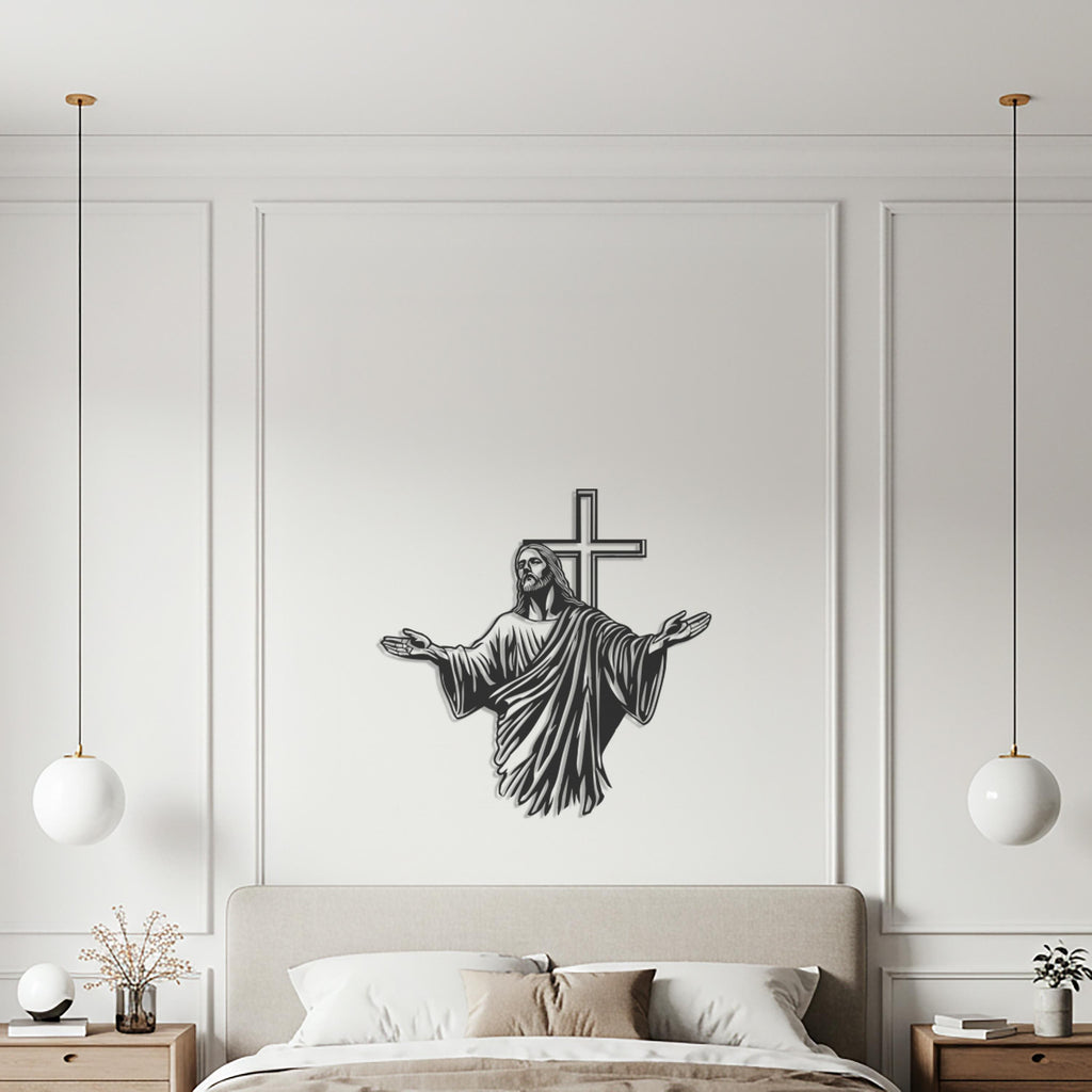 Jesus with Cross Metal Wall Art, Religious Home Decor