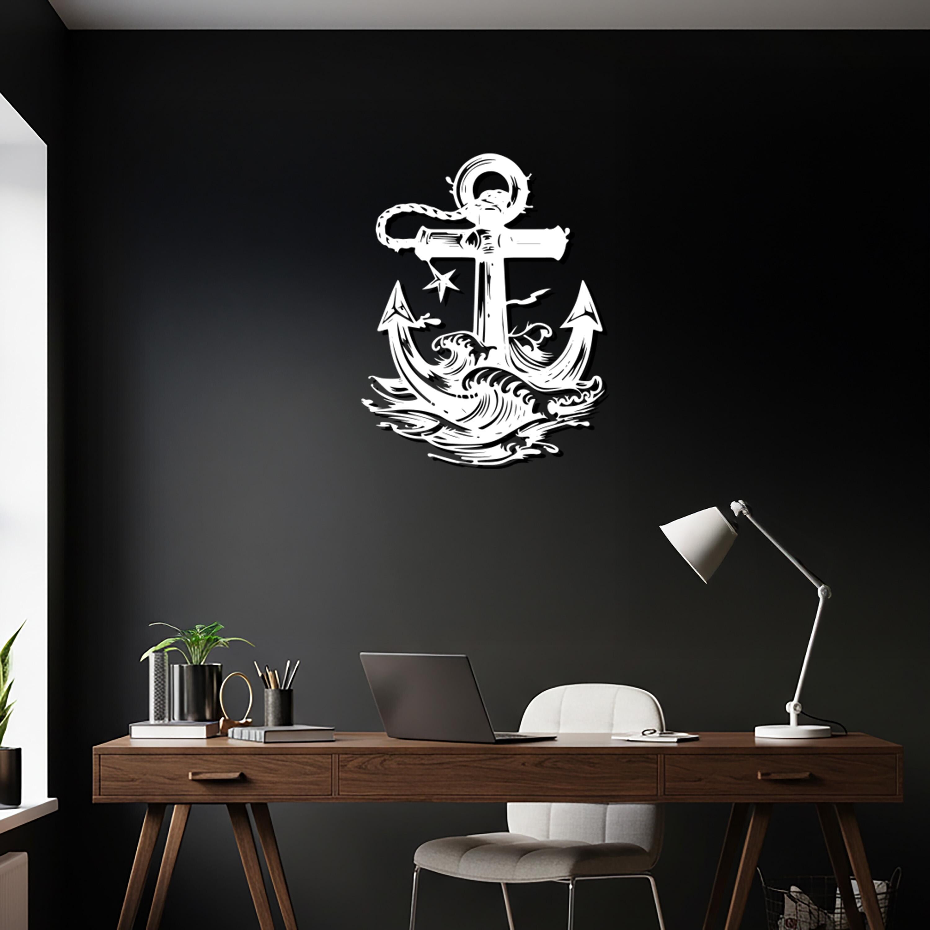 Metal Anchor Wall Art, Nautical Waves Decor, Maritime Artwork