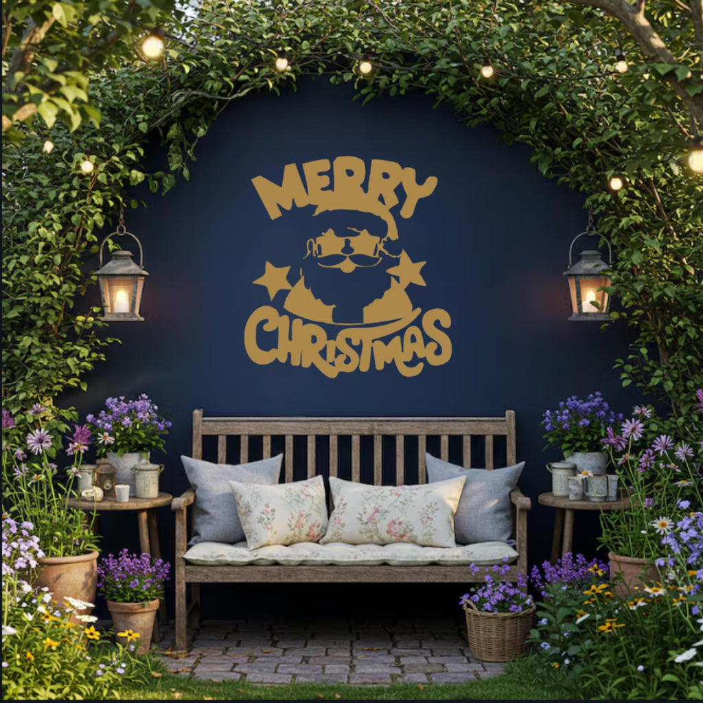 Merry Christmas Santa Metal Wall Art | Modern Santa Claus Holiday Decor