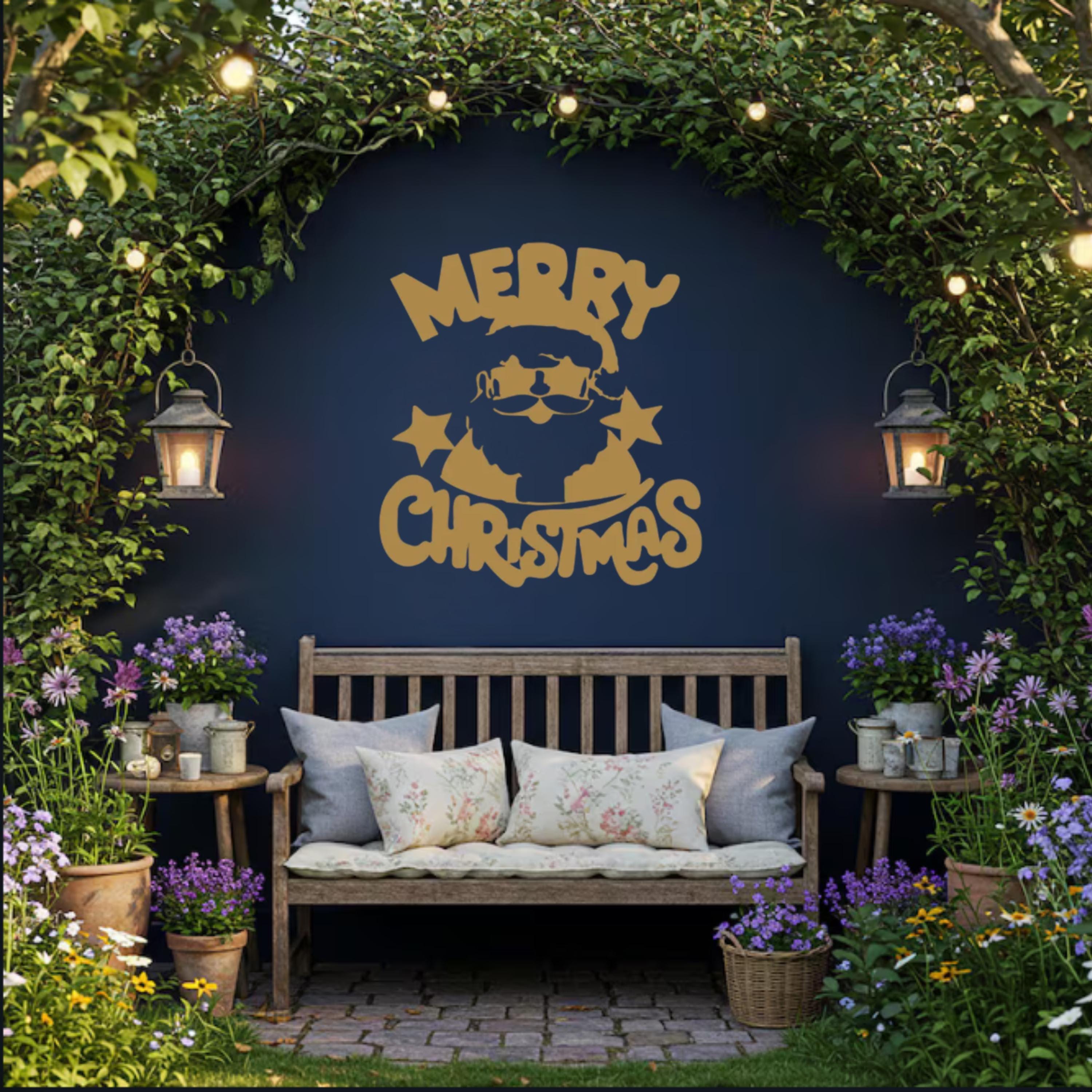 Merry Christmas Santa Metal Wall Art | Modern Santa Claus Holiday Decor