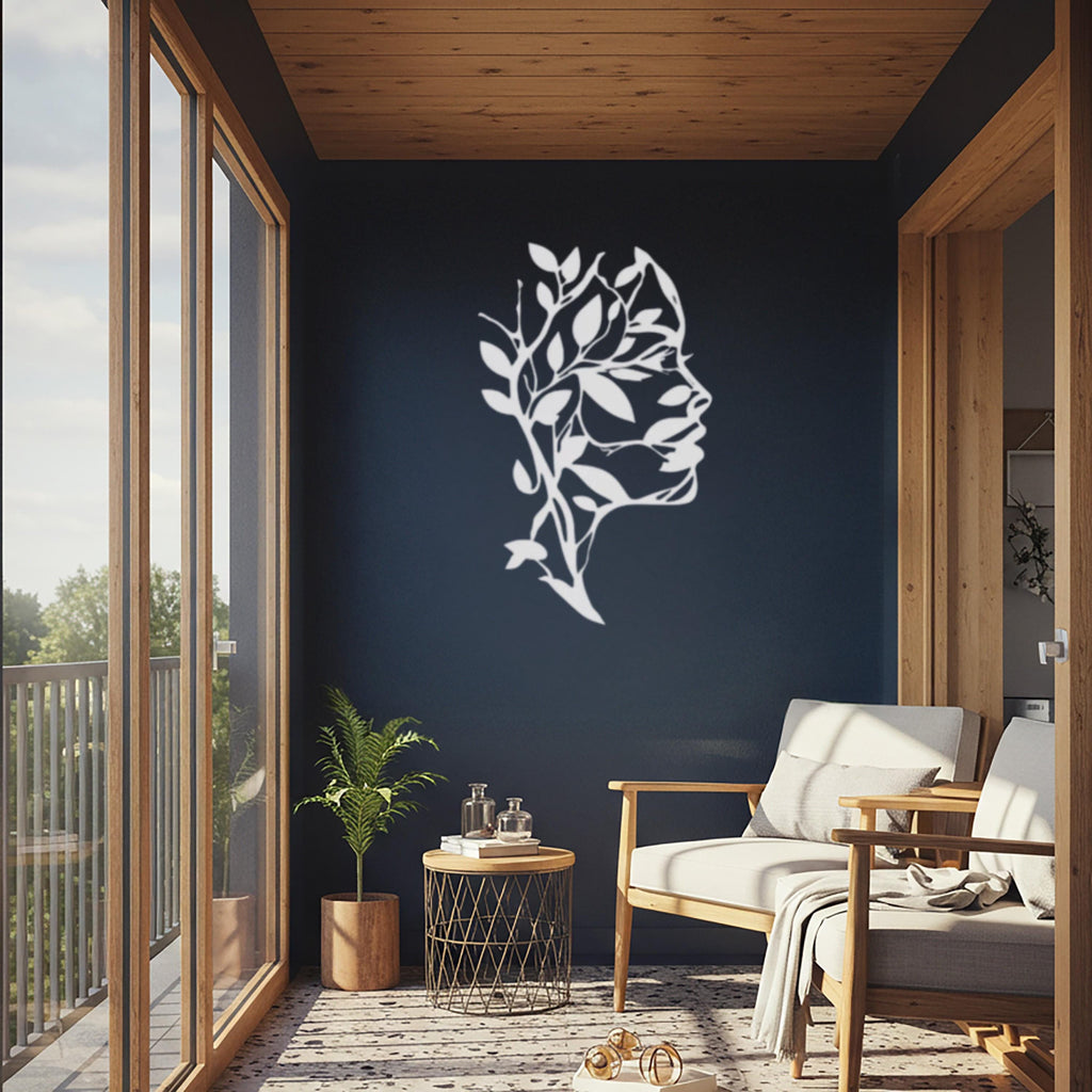 Botanical Woman Metal Wall Art, Floral Silhouette Decor, Nature Goddess Hanging