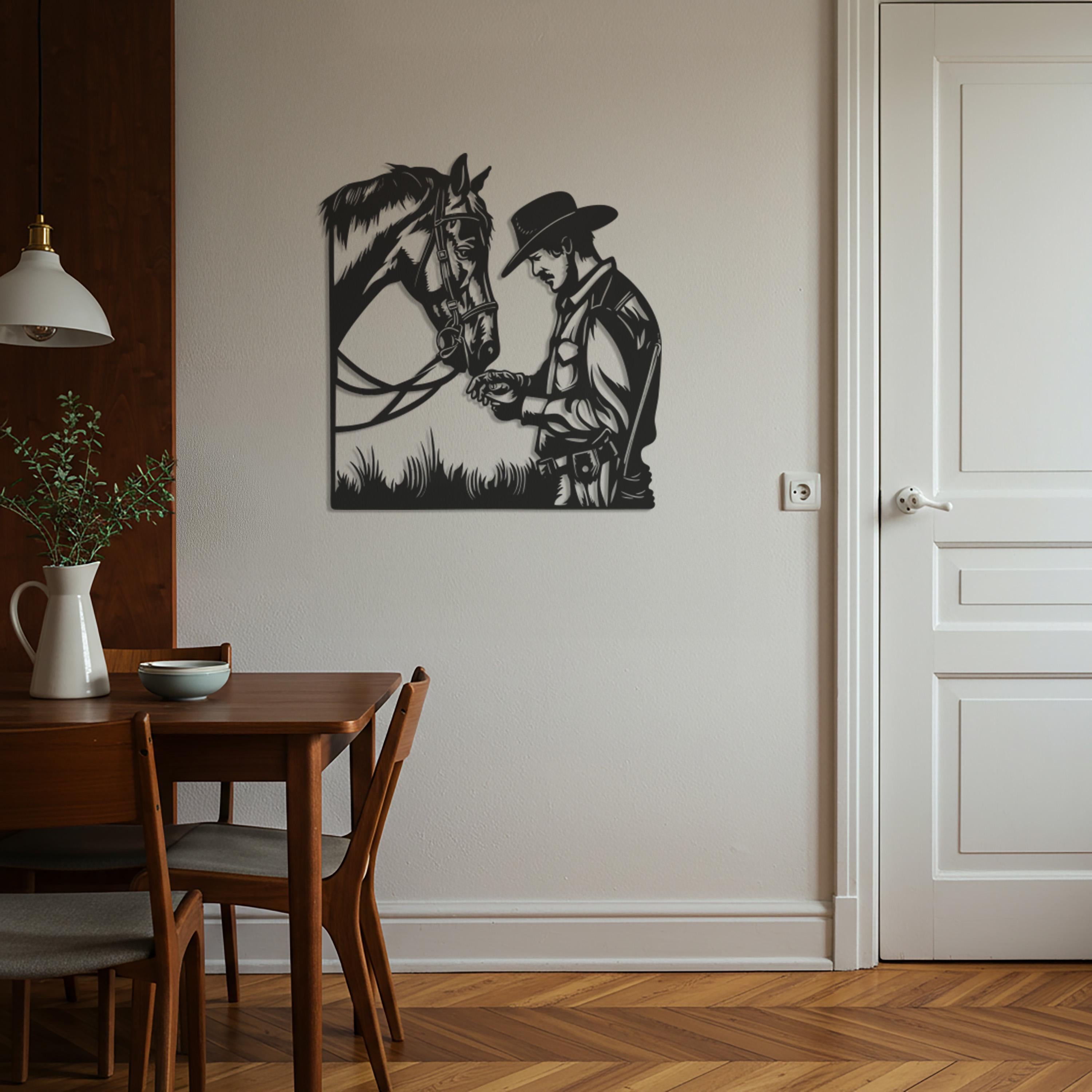 Cowboy and Horse Metal Wall Art – Rustic Western Silhouette
