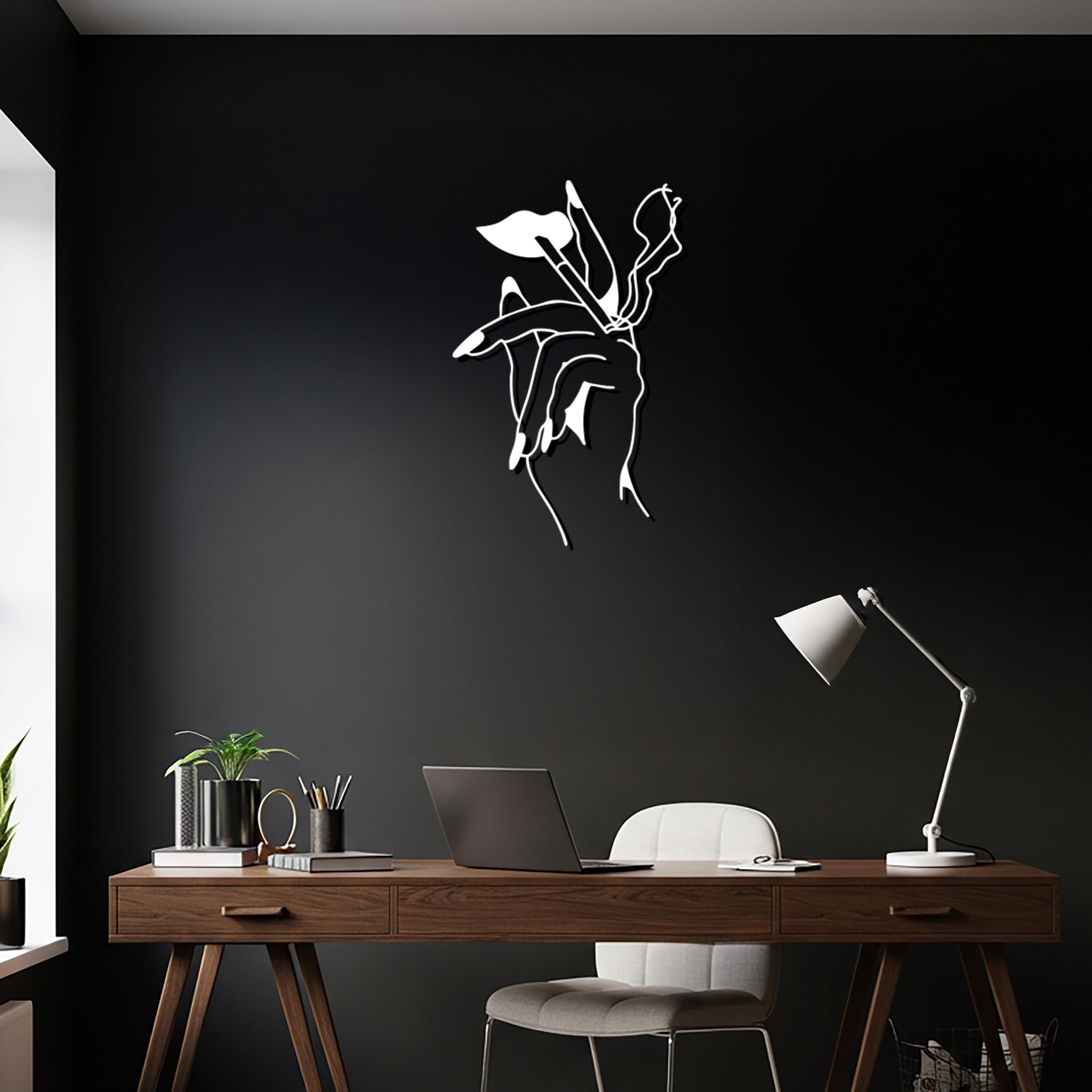 Metal Hand Holding Flowers Wall Art – Minimalist Line Sculpture