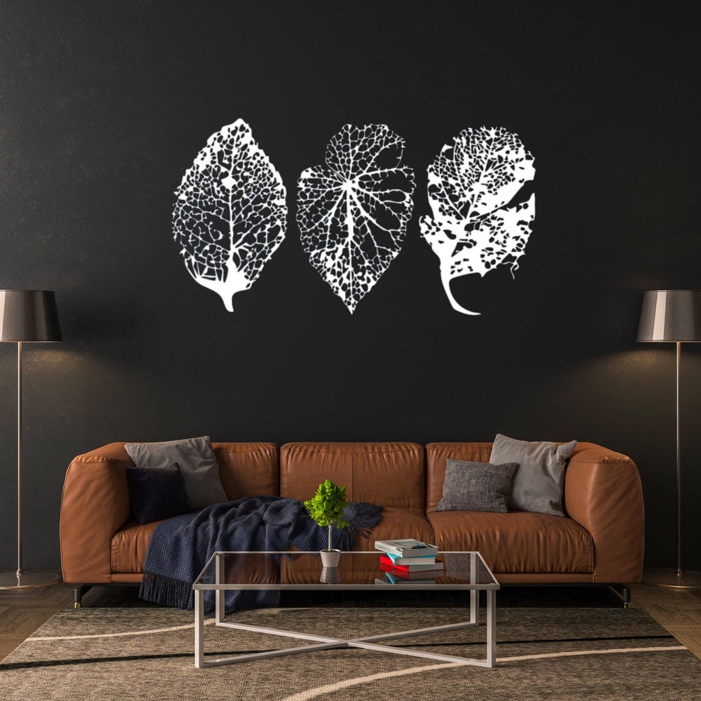 3 Leaf Metal Wall Art Set, Modern Botanical Decor