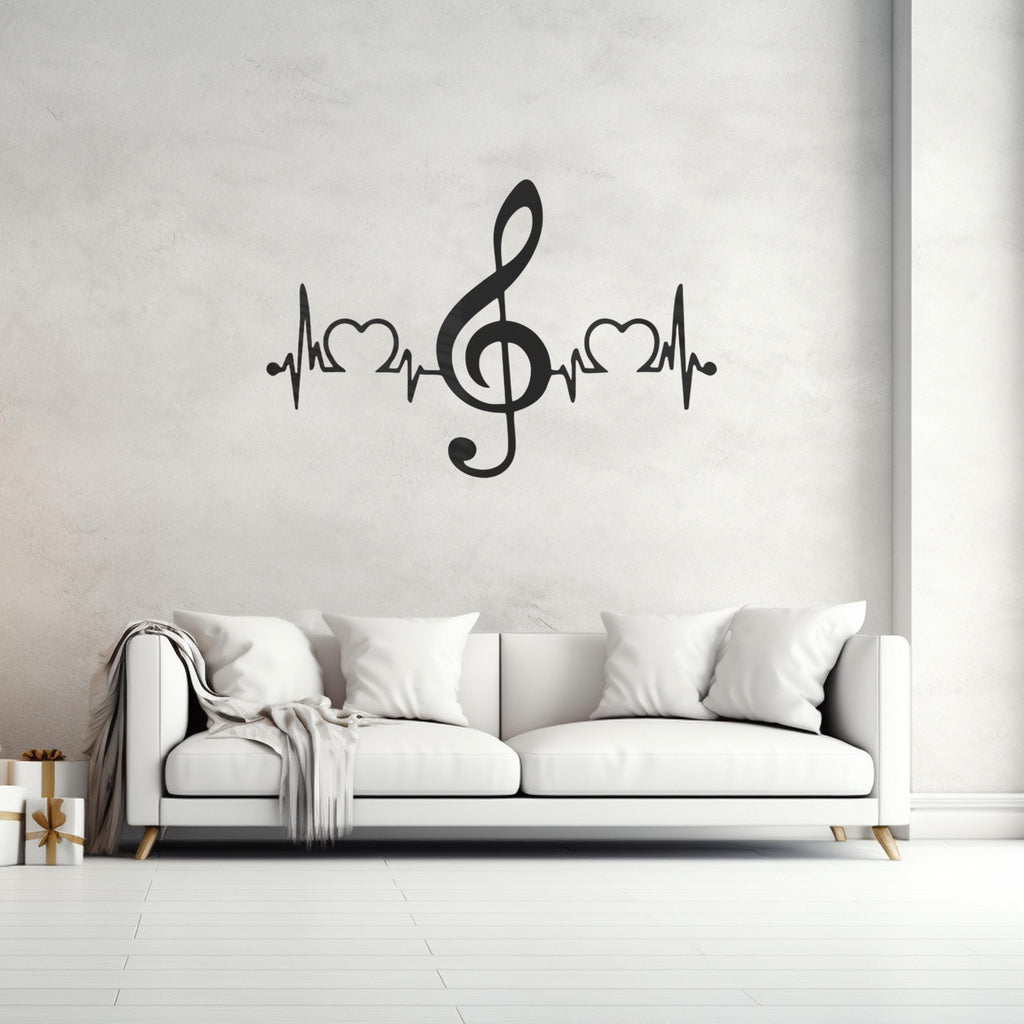 Metal Music Wall Art – Treble Clef and Heartbeat Line Design
