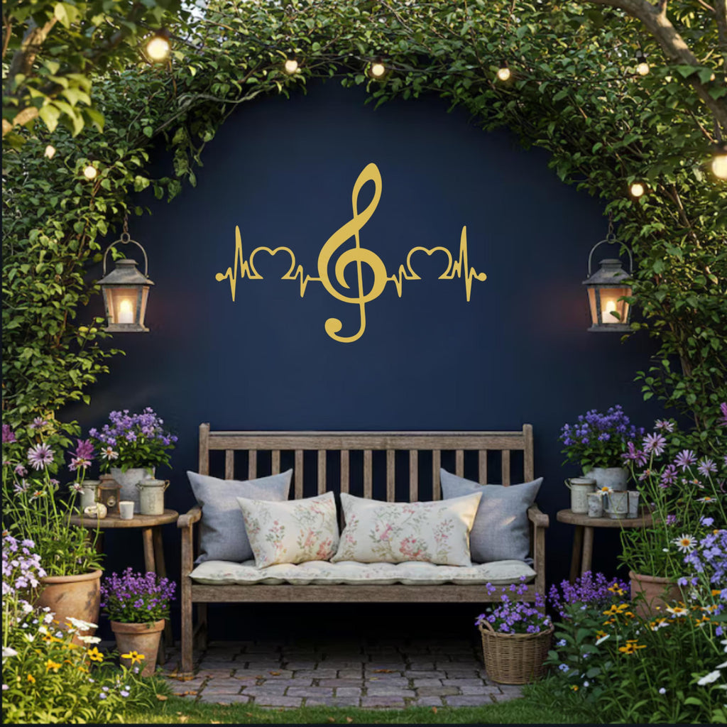 Metal Music Wall Art – Treble Clef and Heartbeat Line Design