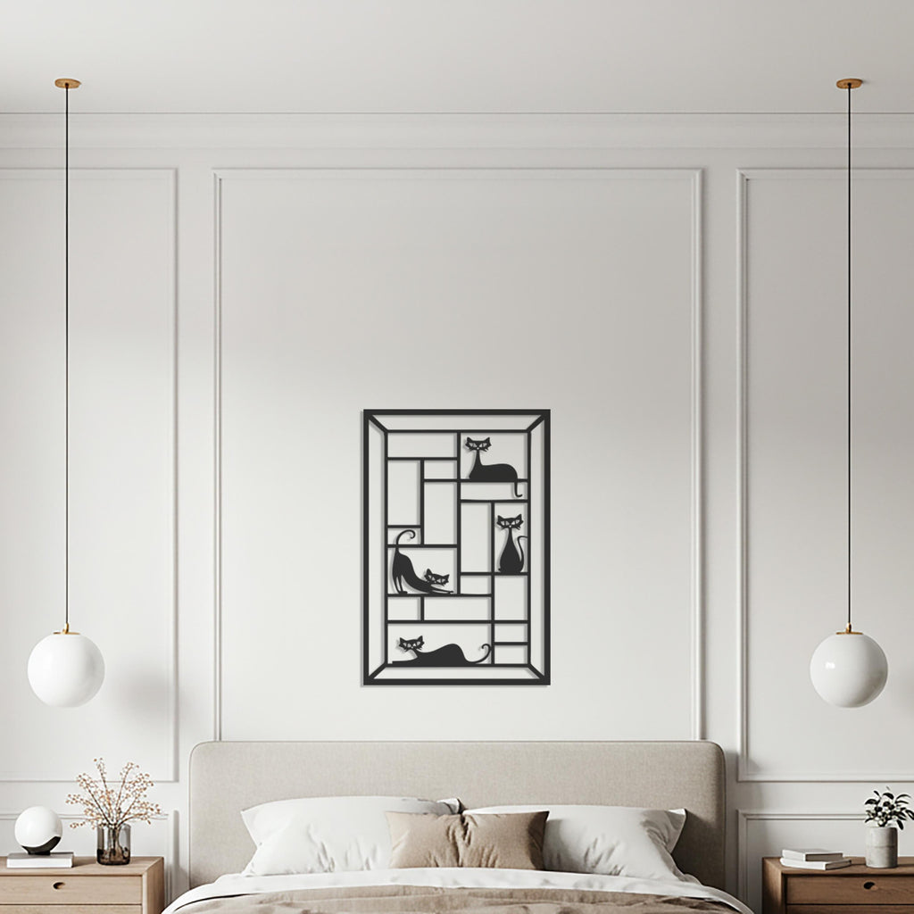 Geometric Cat Metal Wall Art – Modern Minimalist Design