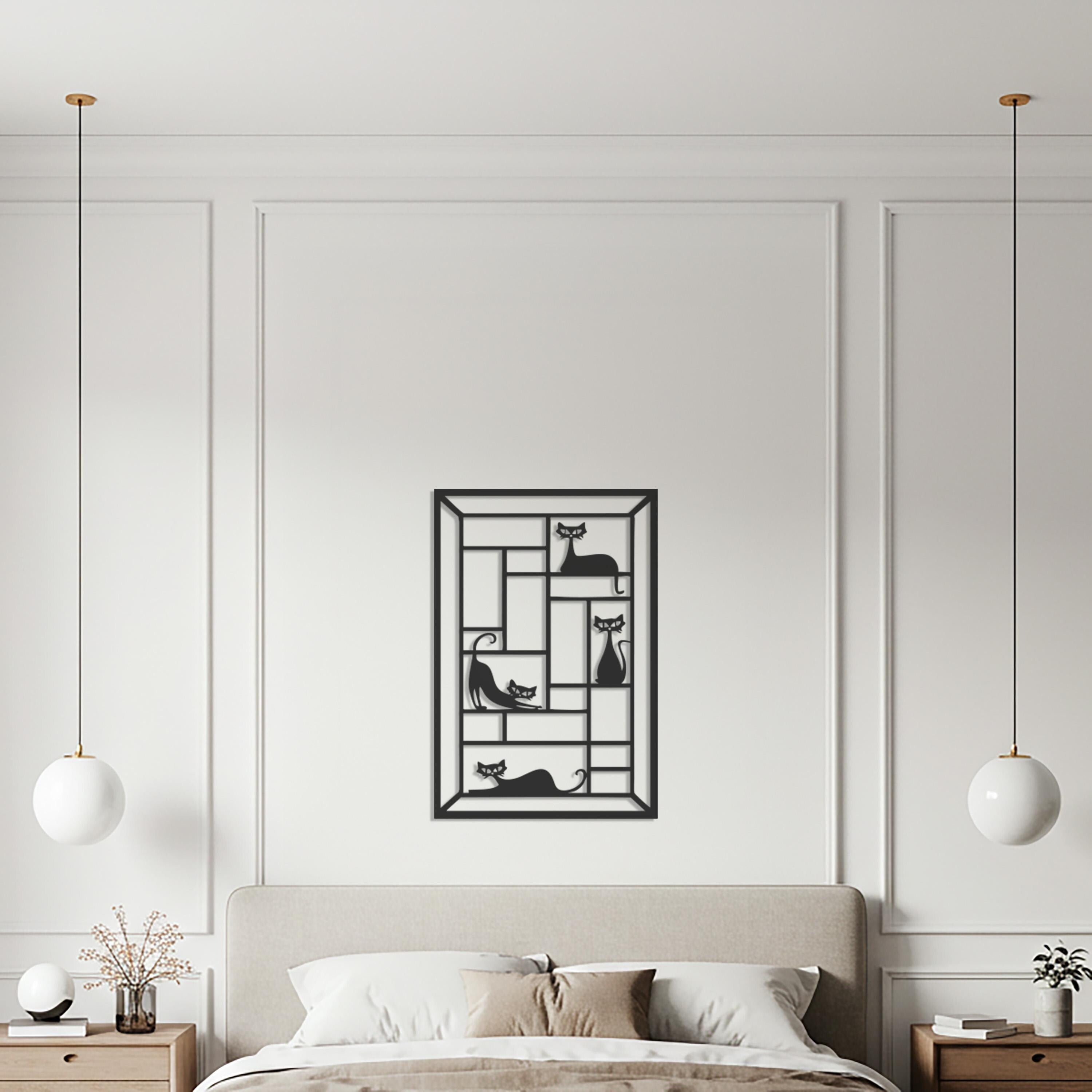 Geometric Cat Metal Wall Art – Modern Minimalist Design