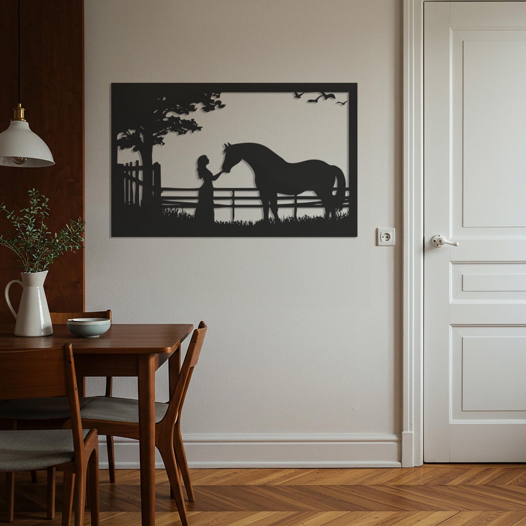 Equestrian Metal Wall Art, Horse and Girl Silhouette, Farmhouse Decor