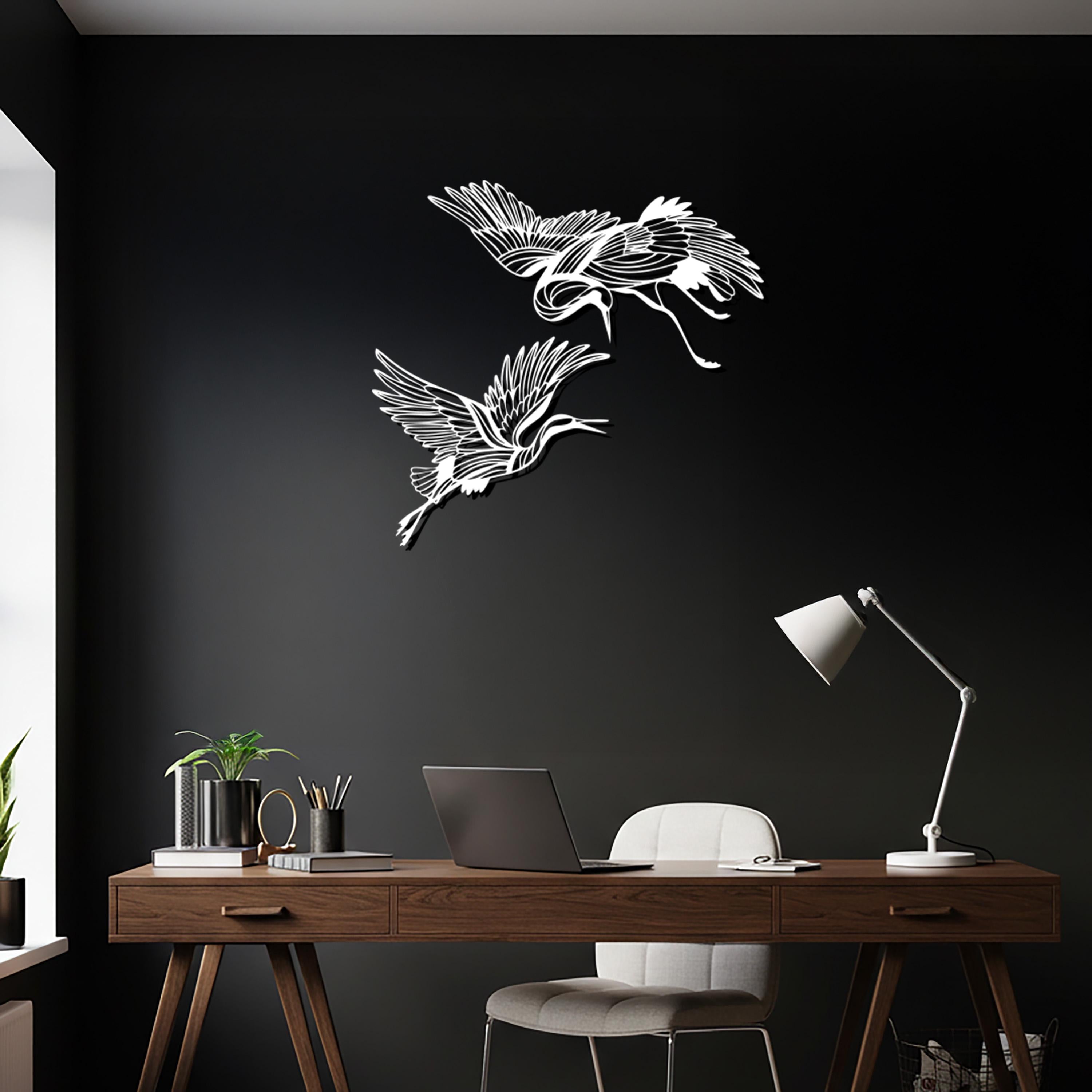 Metal Flying Cranes Wall Art, Modern Bird Sculpture