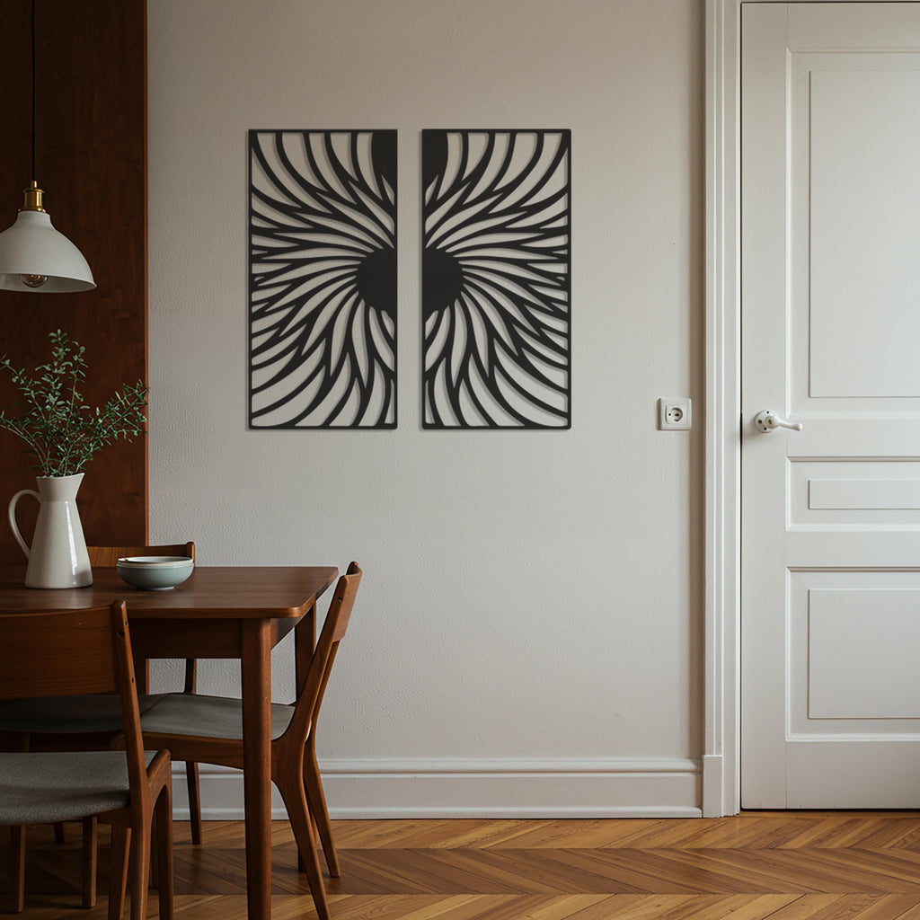 Spiral Metal Wall Art, Geometric Line Design, Modern Home Decor, Set of 2